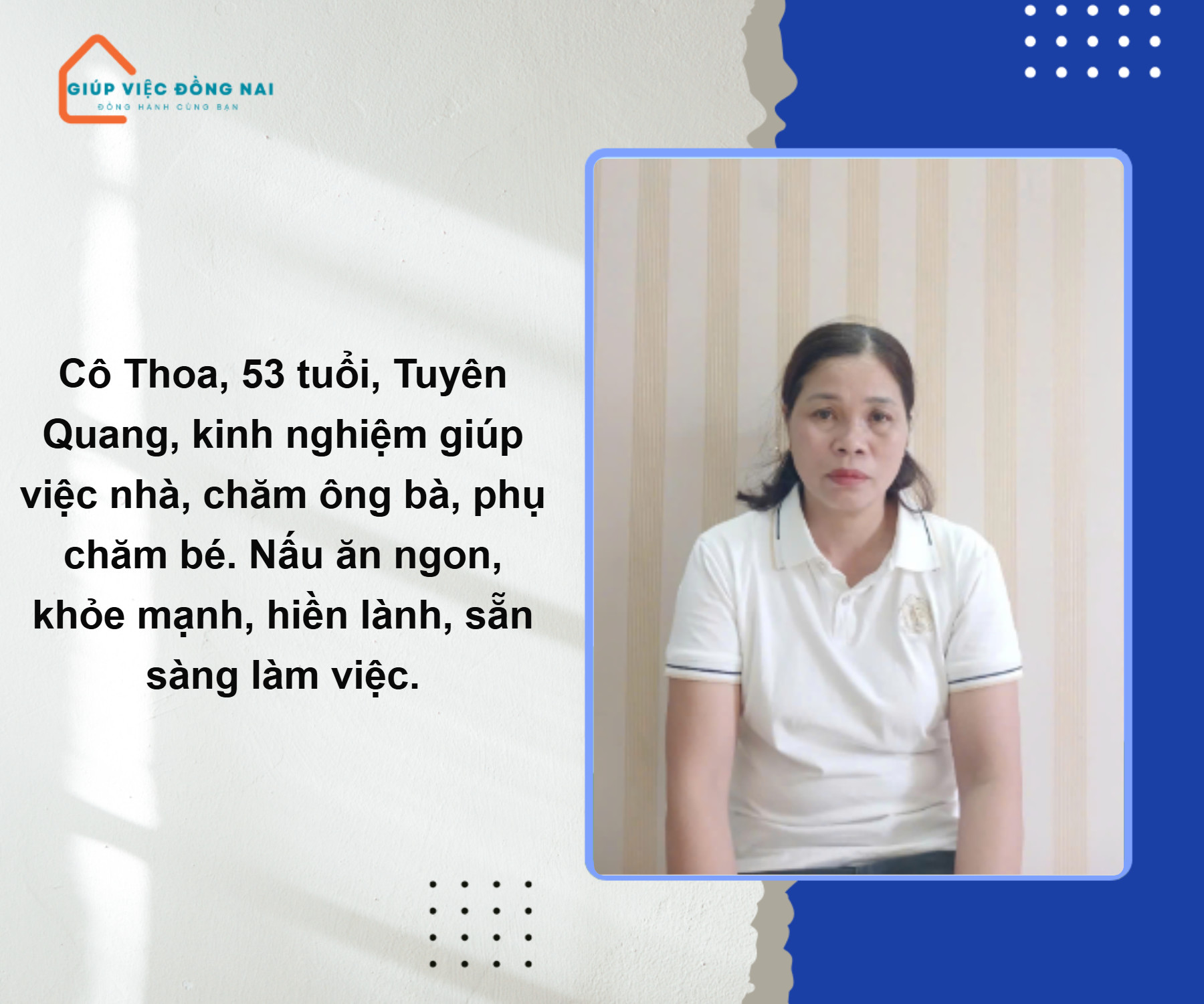 Chị THOA, sinh năm 1975, quê Tuyên Quang cần tìm việc làm.