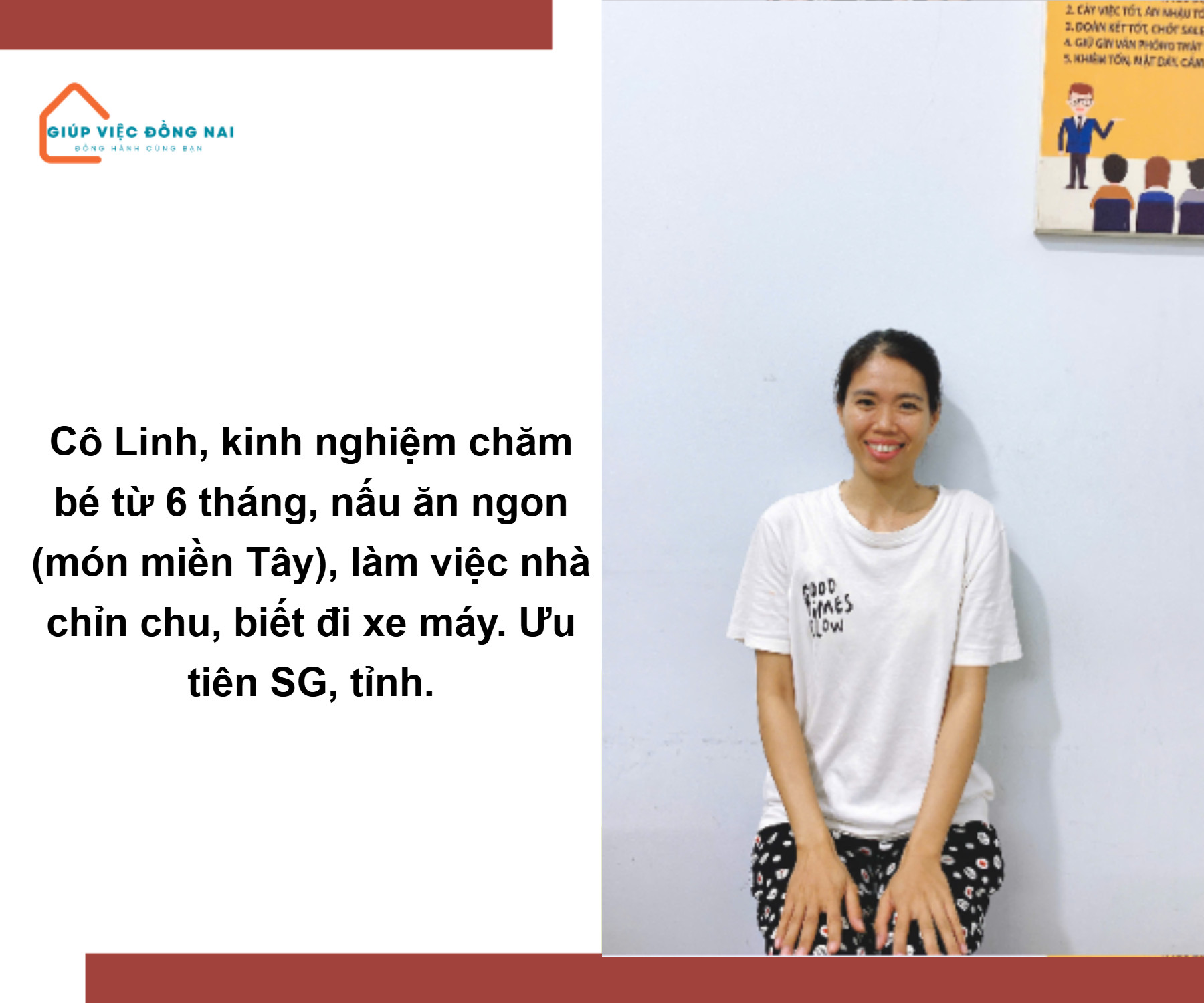 Chị DƯƠNG THANH LINH, sinh năm 1986, quê Tiền Giang cần tìm việc