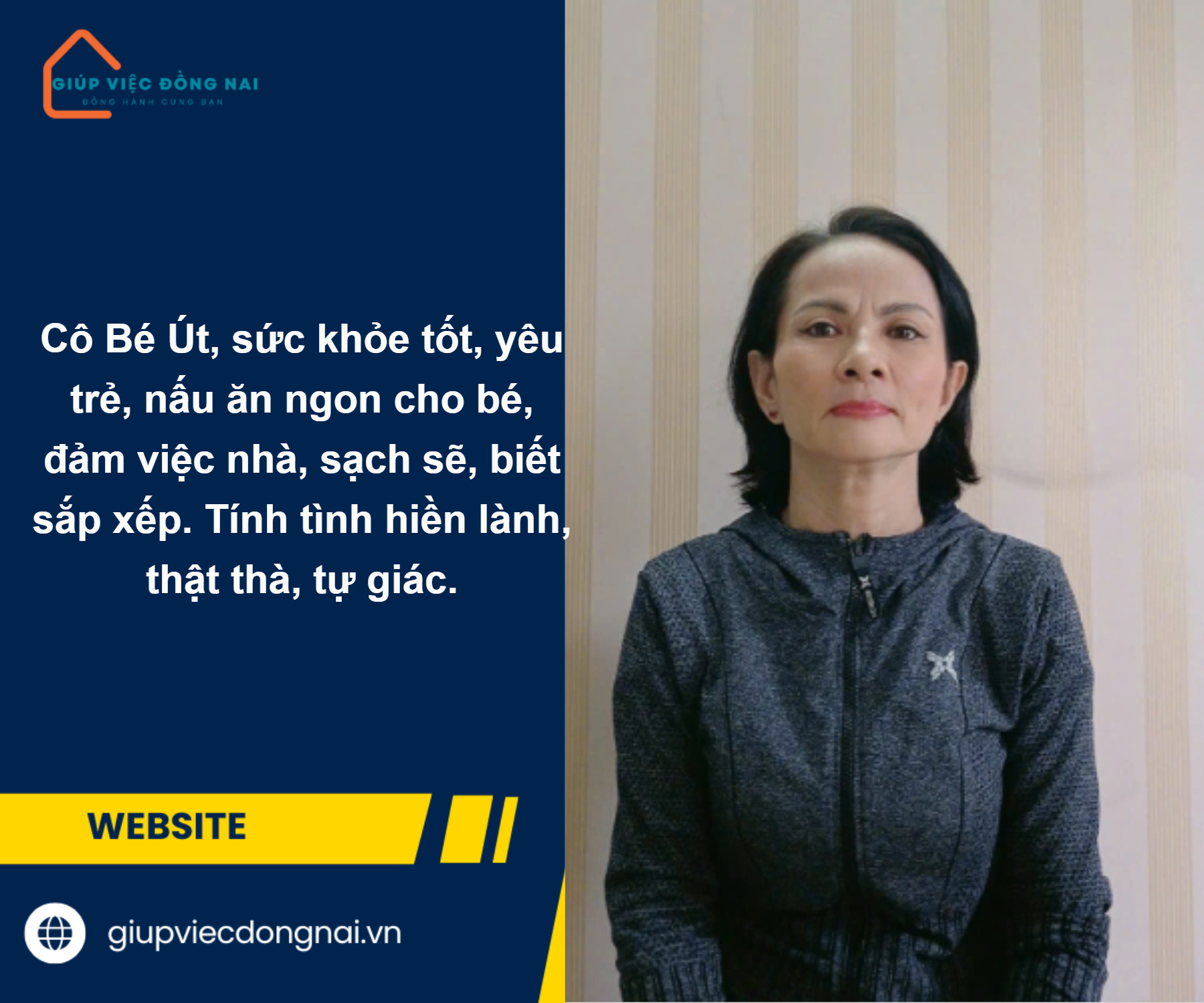 Chị ĐẶNG THỊ BÉ ÚT, sinh năm 1975, quê Quảng Ngãi cần tìm việc