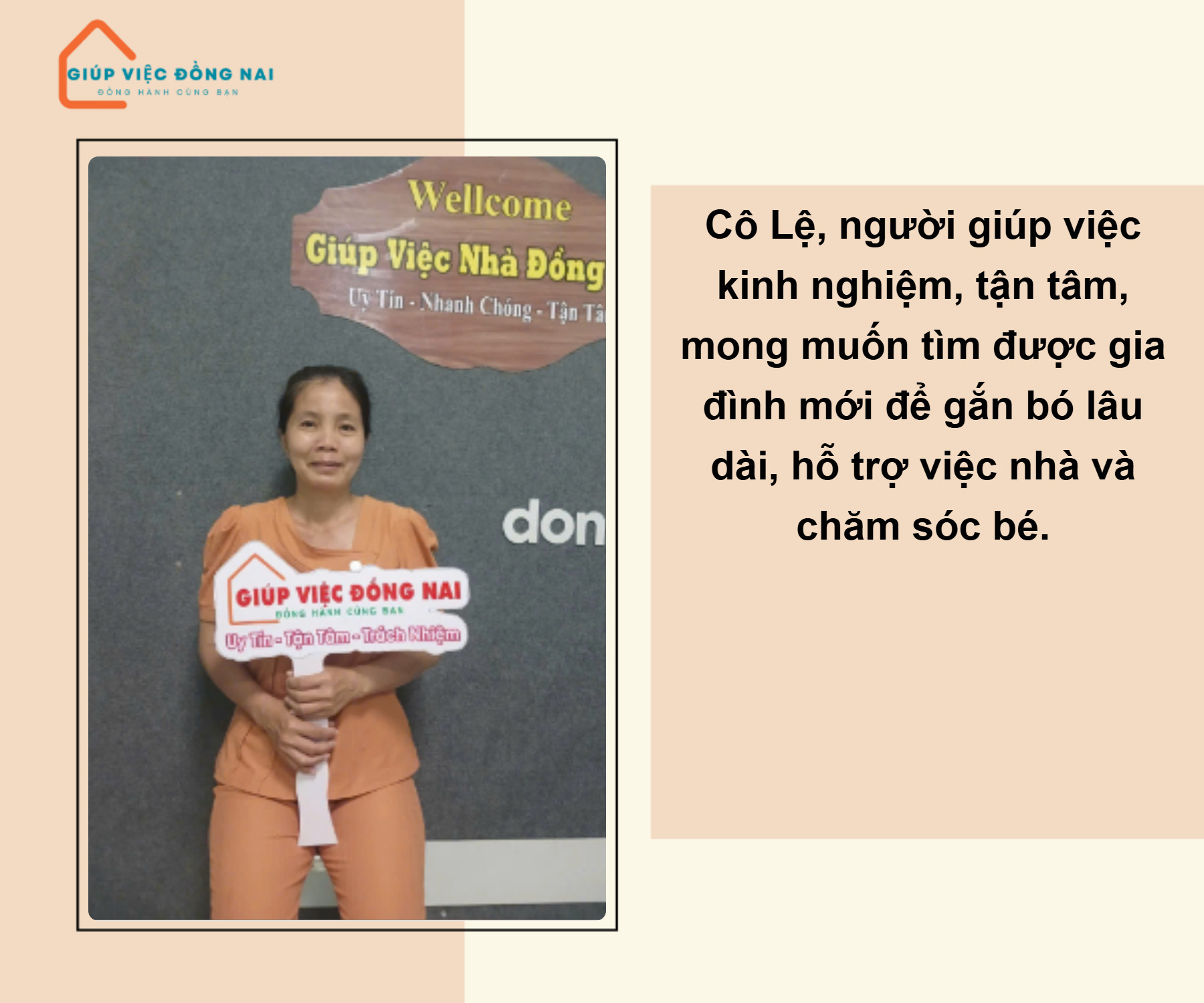 Chị NGUYỄN THỊ MỸ LỆ, sinh năm 1977, quê An Giang cần tìm giúp việc