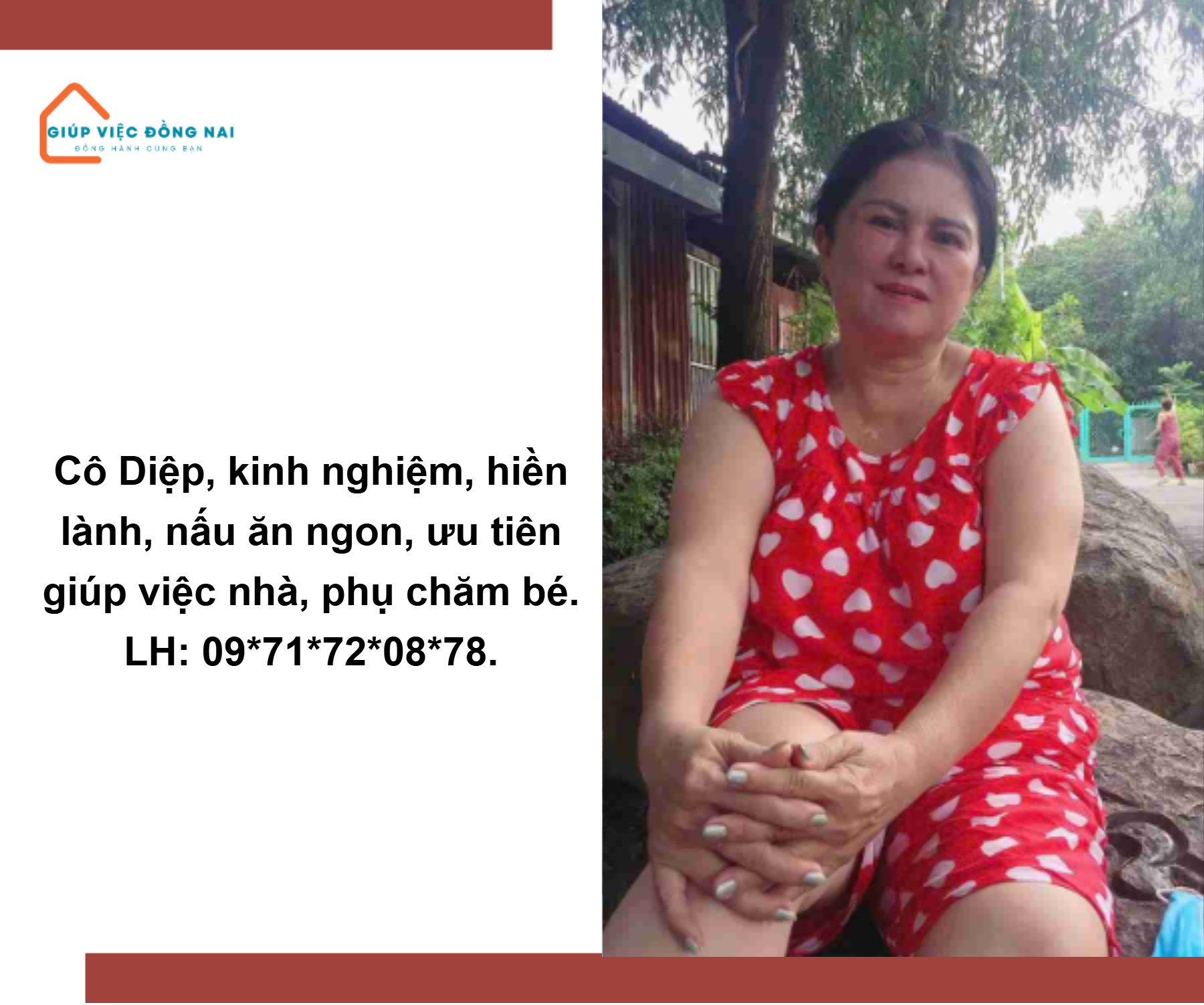 Chị Trần Phi Diệp, sinh năm 1967, quê Đồng Nai cần tìm việc