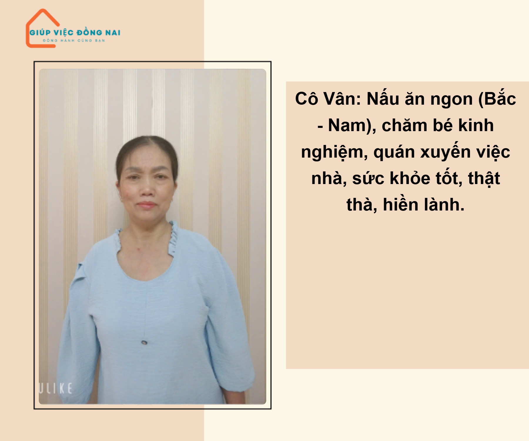 Chị NGUYỄN THỊ VÂN, sinh năm 1972, quê Nghệ An cần tìm việc