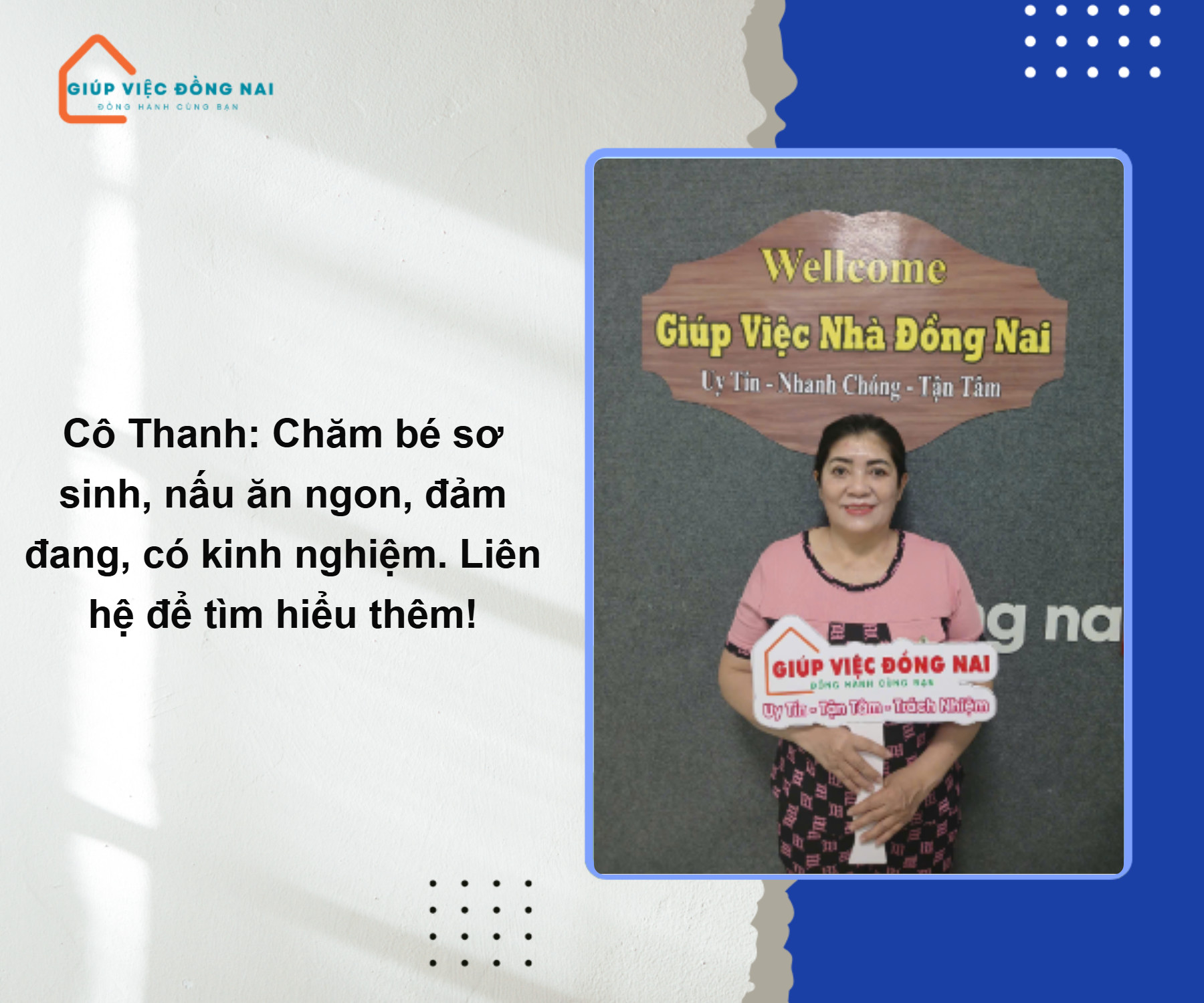 Chị ĐỖ KIM THANH, sinh năm 1968, quê Tiền Giang cần tìm người giúp việc