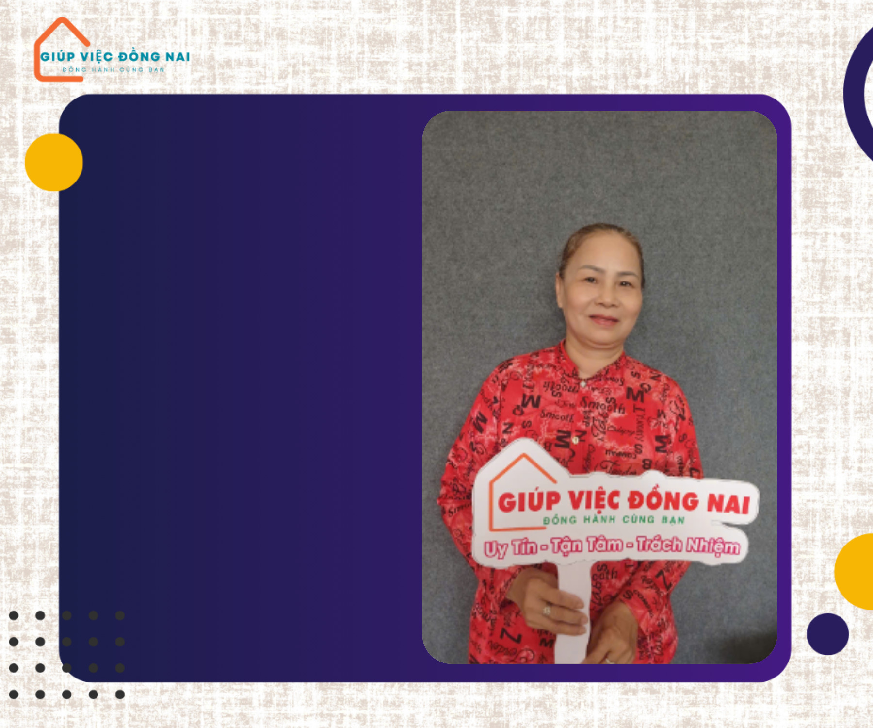 Chị TRẦN THỊ HƯỜNG, sinh năm 1968, quê Bà Rịa - Vũng Tàu cần tìm việc