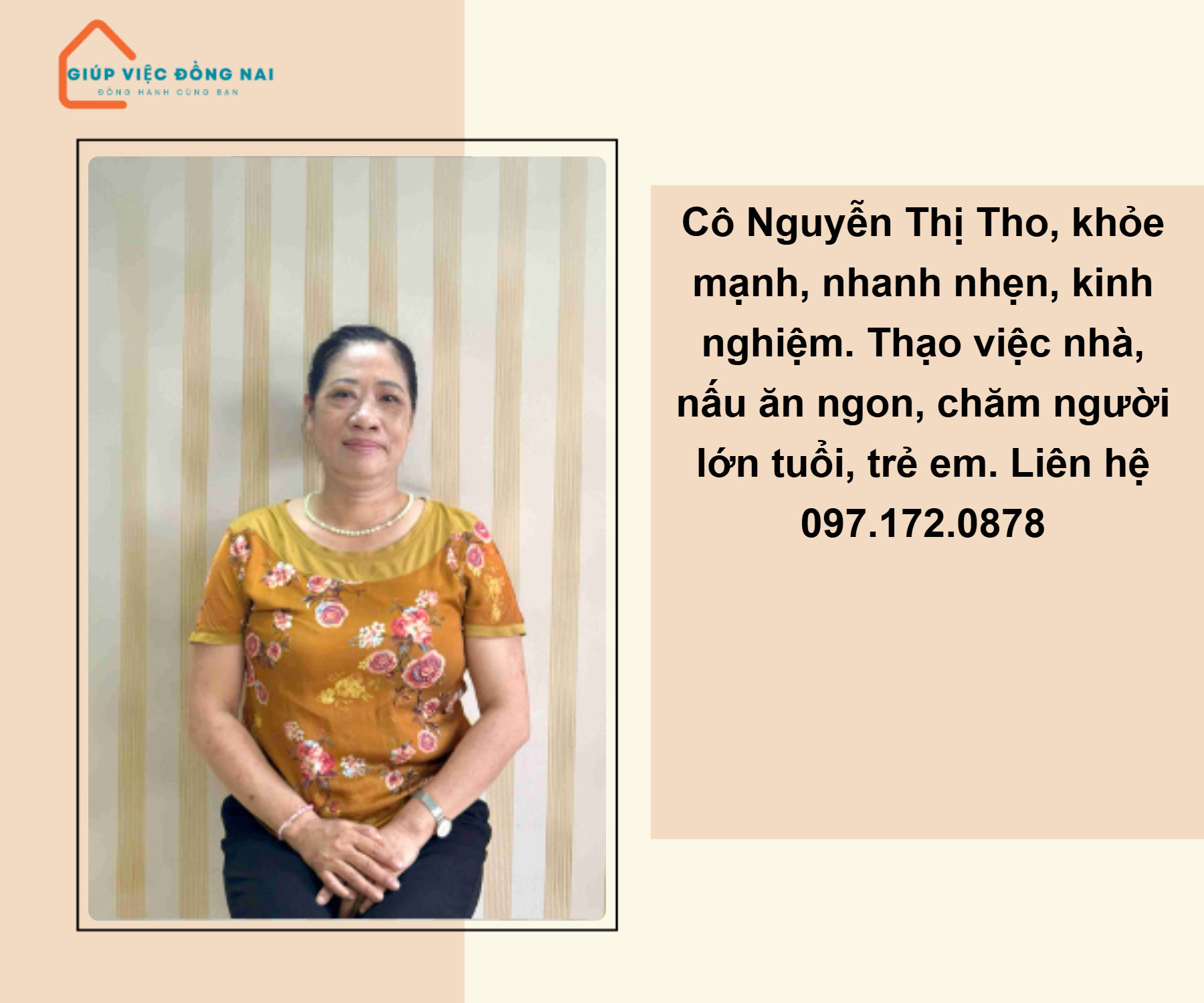 Chị NGUYỄN THỊ THO, sinh năm 1976, quê Nam Định cần tìm việc