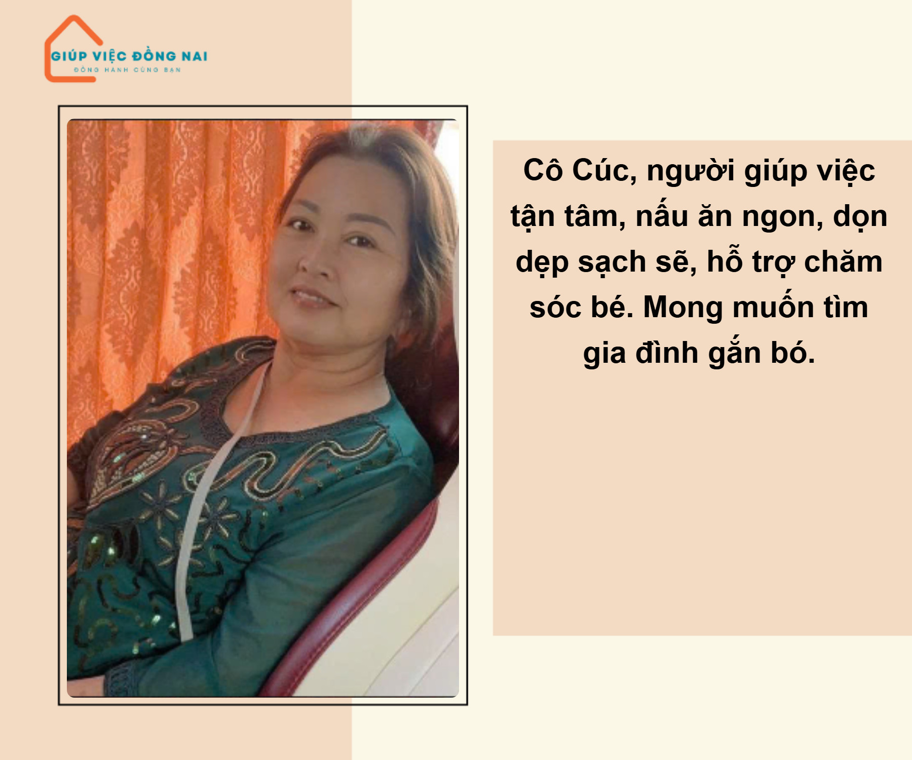 Chị LÊ KIM CÚC, sinh năm 1969, quê Đồng Nai cần tìm việc