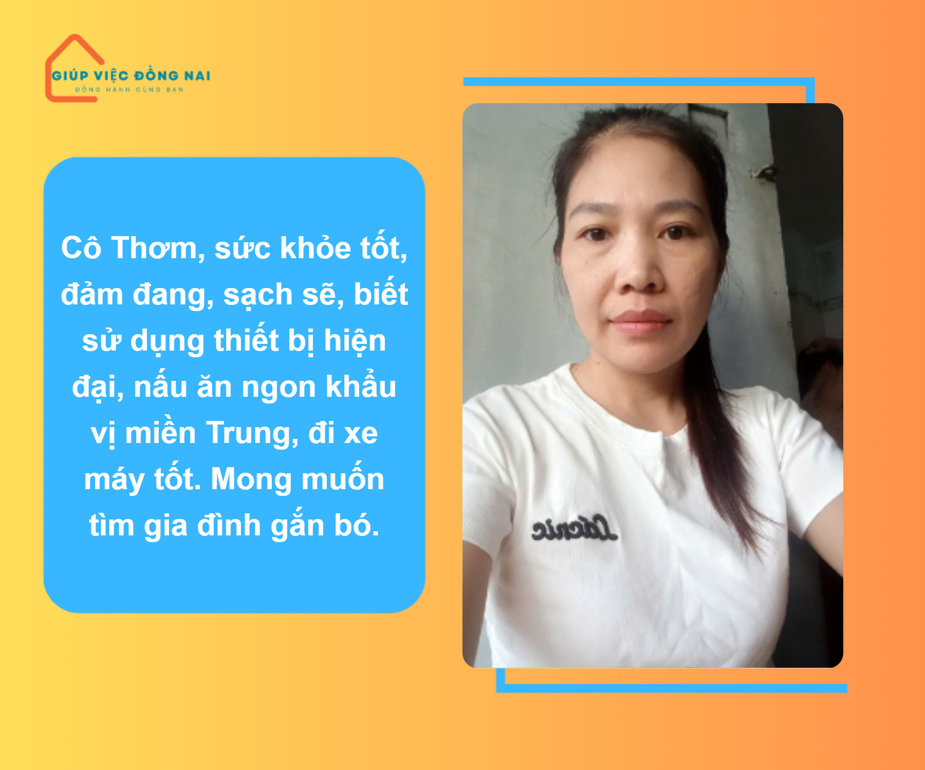 Chị PHAN THỊ THƠM, sinh năm 1983, quê Hà Tĩnh cần tìm việc