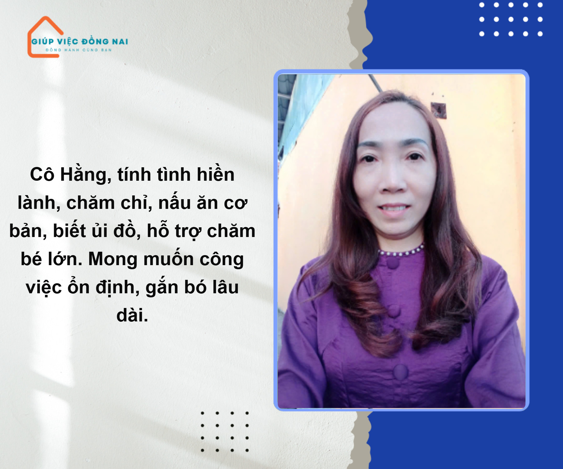 Chị ĐỖ THỊ HẰNG, sinh năm 1976, quê Hồ Chí Minh cần tìm việc