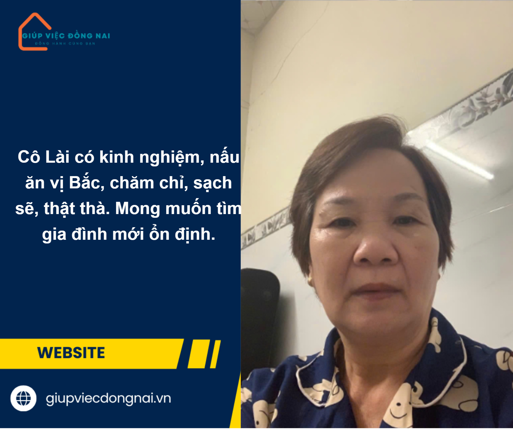 Chị PHẠM THỊ LÀI, sinh năm 1967, quê Quảng Nam cần tìm việc