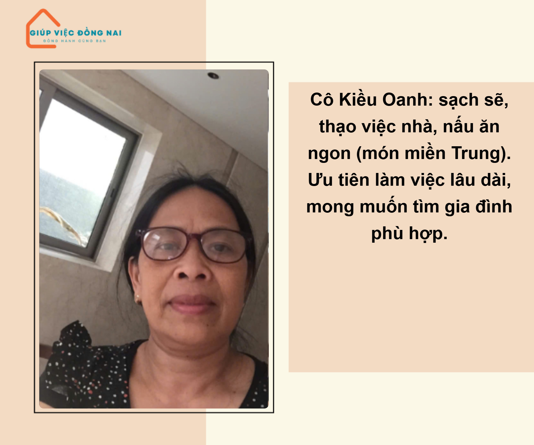 Chị LÊ TRẦN THỊ KIỀU OANH, sinh năm 1970, quê Thừa Thiên Huế cần tìm việc