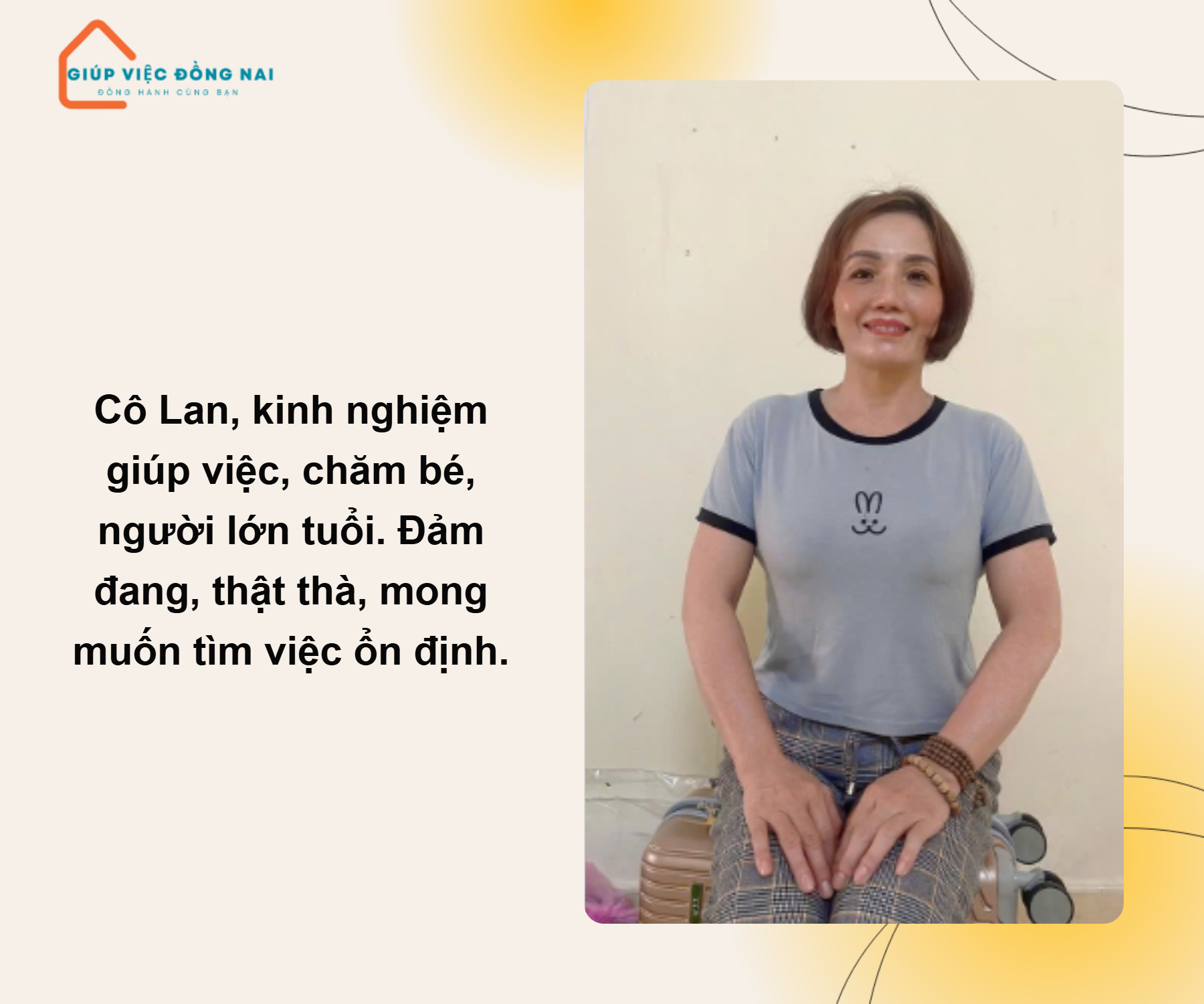 Chị HỒ THỊ LAN, sinh năm 1975, quê Đồng Nai cần tìm việc