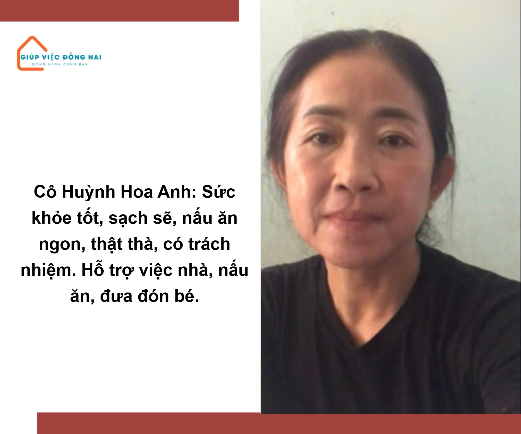 Chị HUỲNH HOA  ANH, sinh năm 1973, quê Đồng Nai cần tìm việc