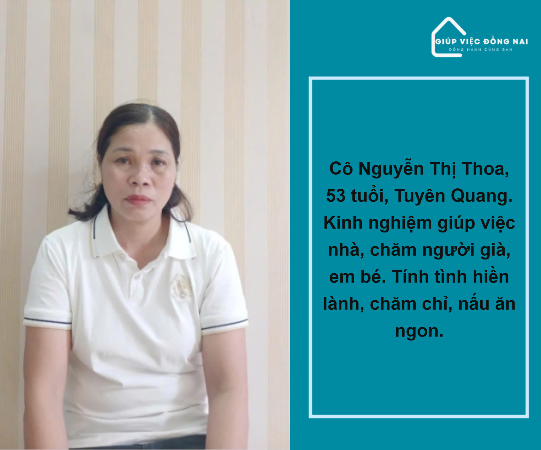 Chị NGUYỄN THỊ THOA, sinh năm 1971, quê Tuyên Quag cần tìm việc