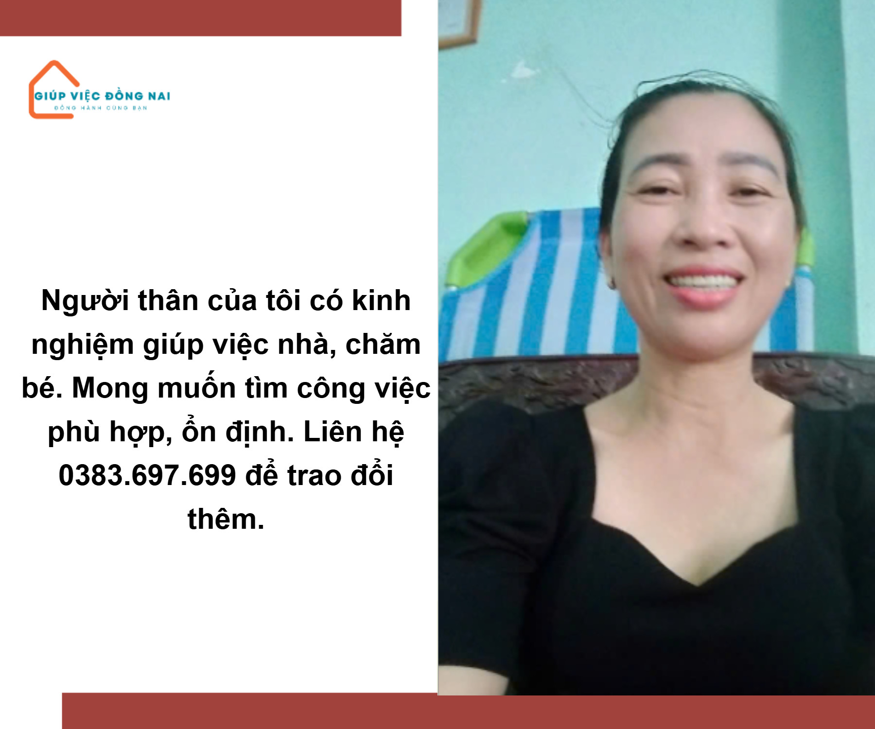 Chị Huyền 1976 quê Miền Trung cần tìm việc.