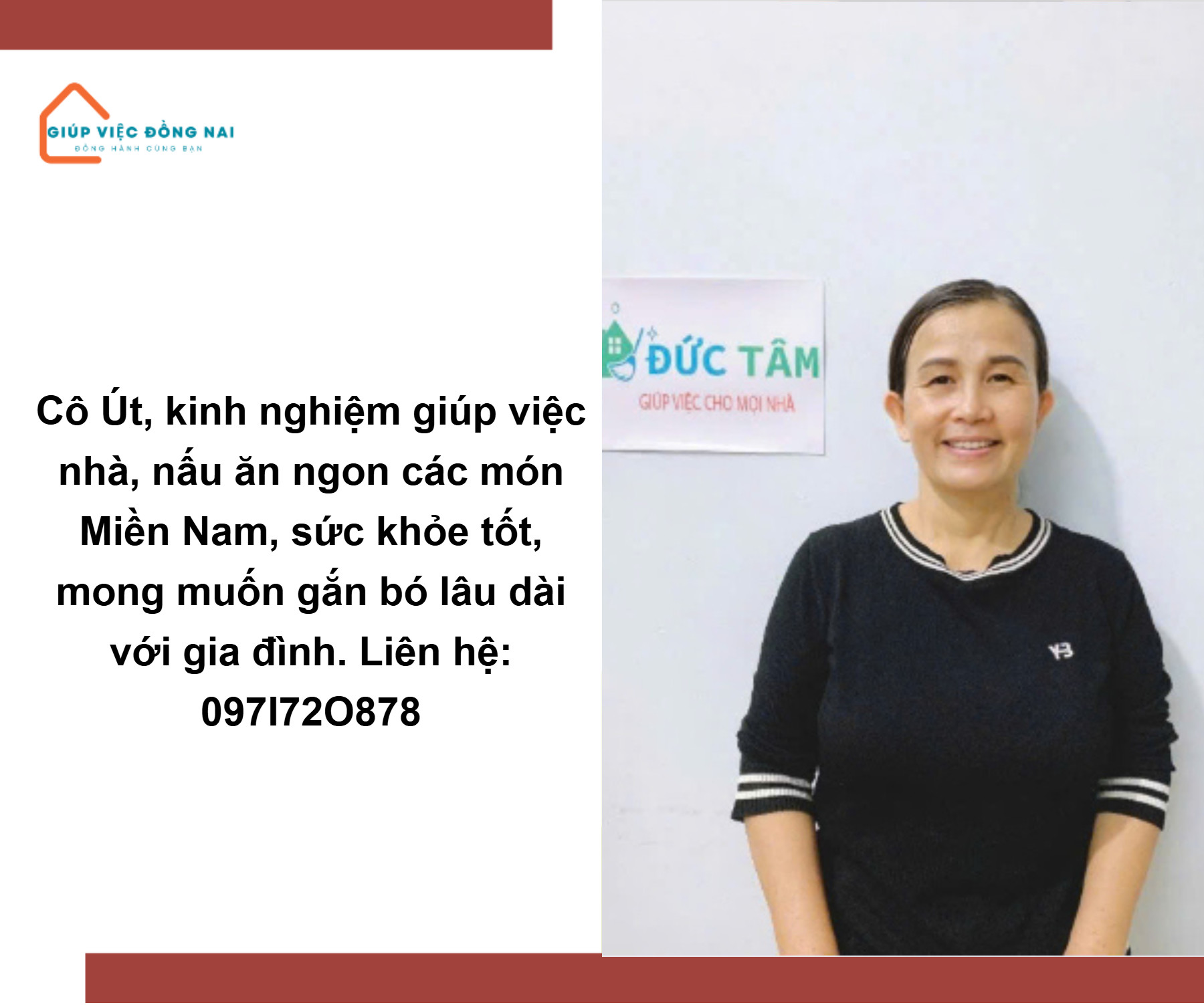 Chị DƯƠNG THỊ ÚT, sinh năm 1972, quê Đồng Nai cần tìm việc