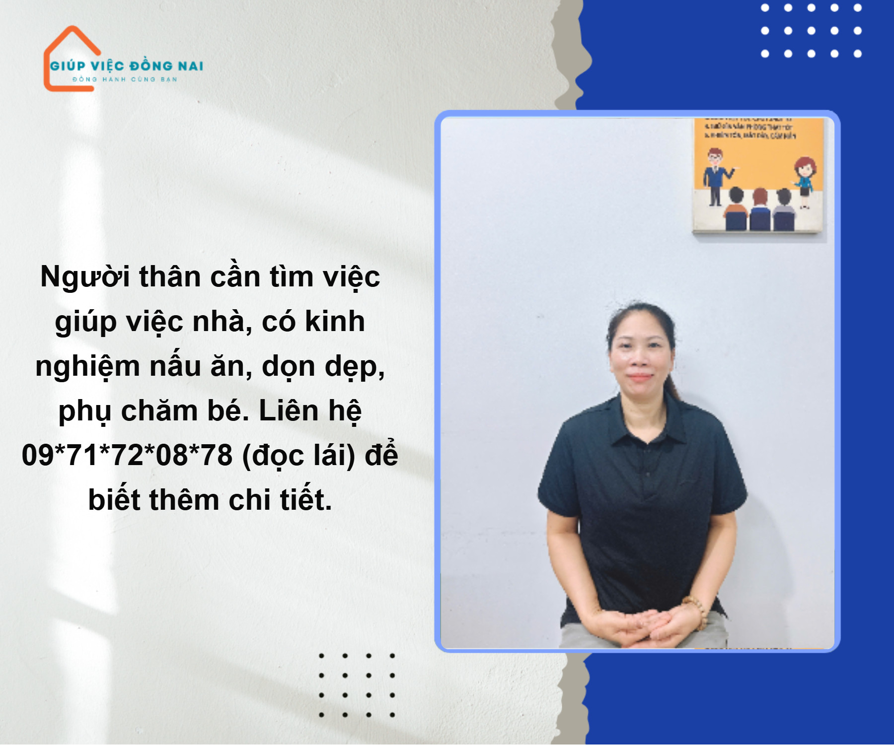 Chị NHỮ THỊ MAI, sinh năm 1977, quê Ninh Bình cần tìm việc