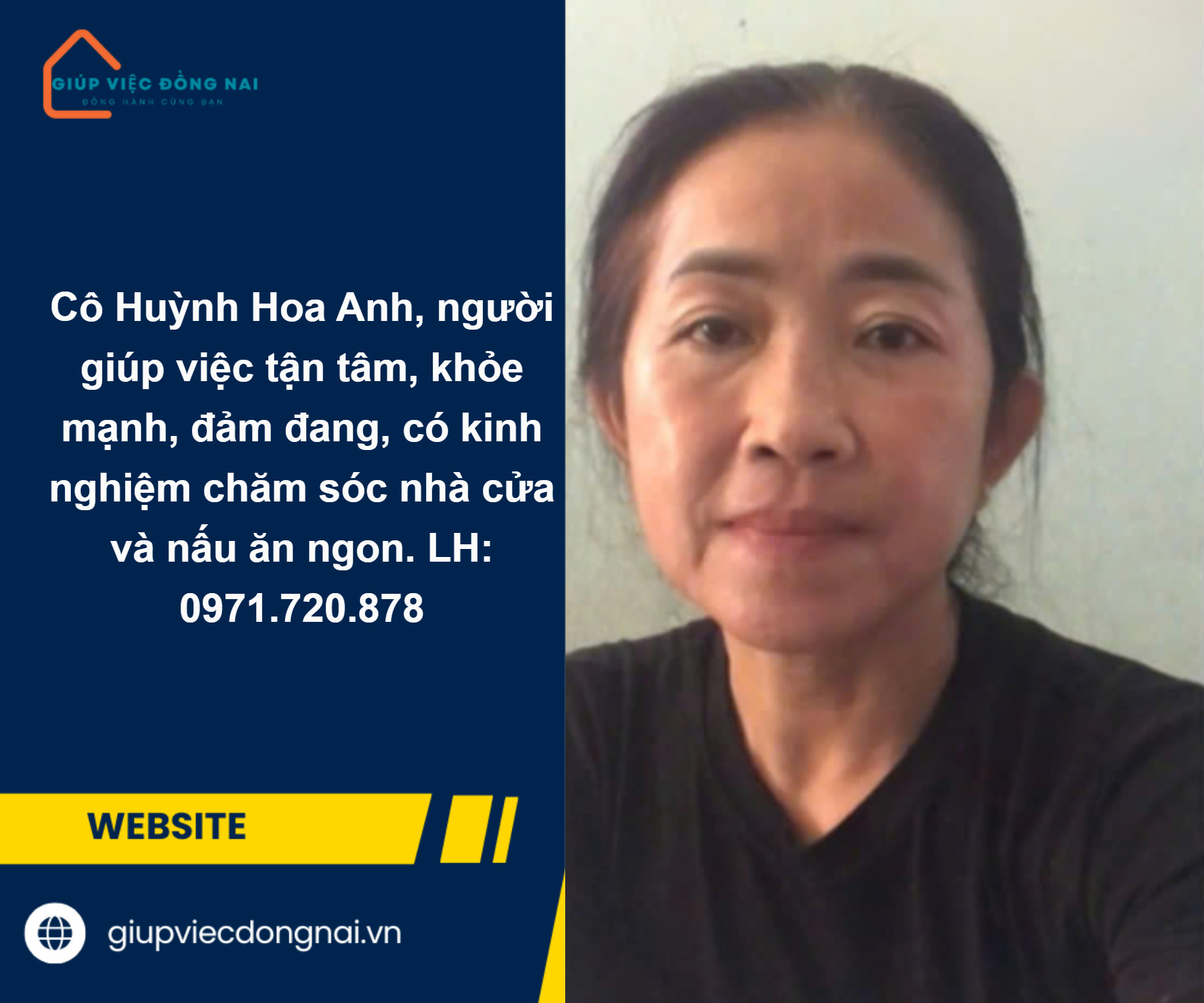 Chị HUỲNH HOA  ANH, sinh năm 1973, quê Đồng Nai cần tìm việc