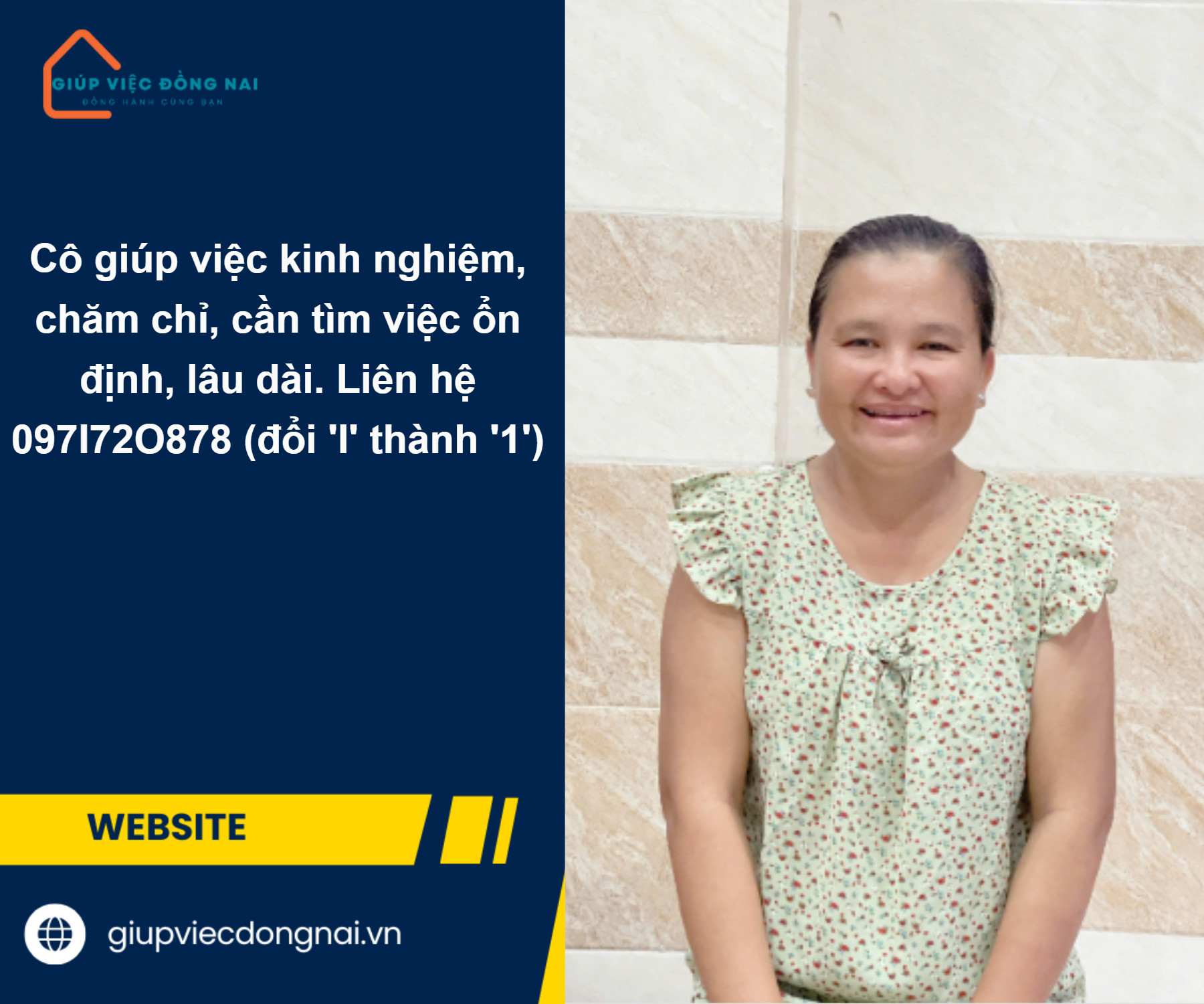 Chị PHẠM TUYẾT LOAN, sinh năm 1981, quê Tiền Giang cần tìm việc