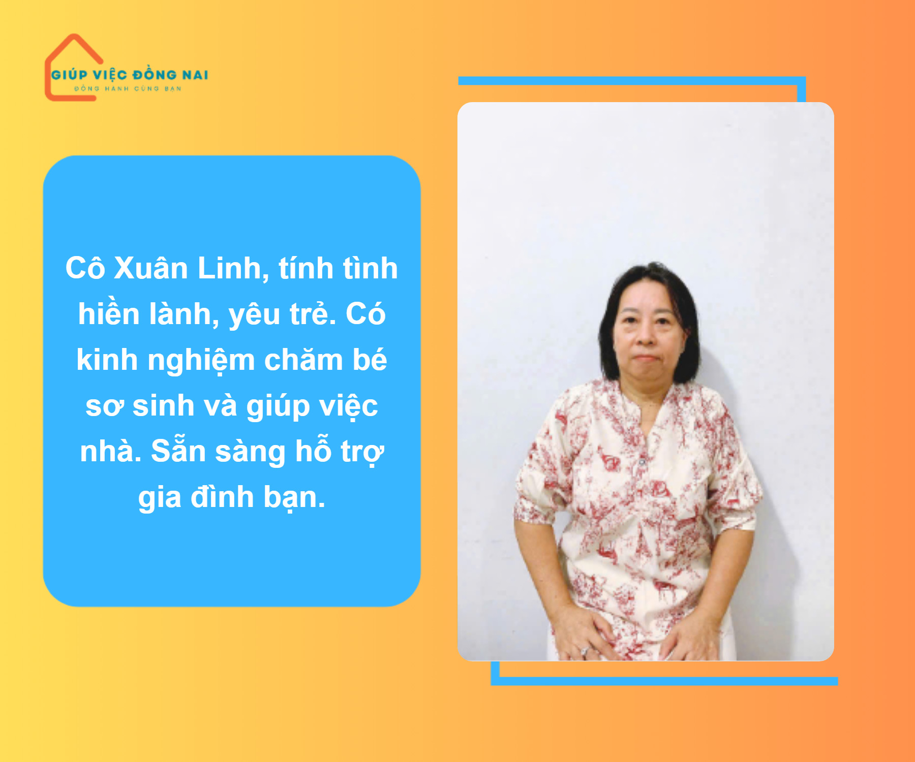 Chị NGUYỄN THỊ XUÂN LINH, sinh năm 1973, quê Tiền Giang cần tìm việc