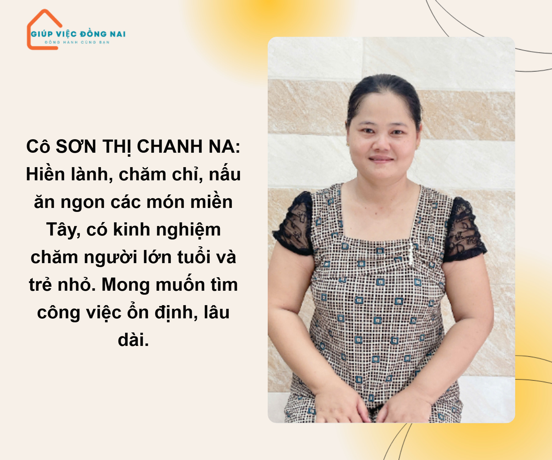 Chị SƠN THỊ CHANH NA, sinh năm 1989, quê Sóc Trăng cần tìm việc