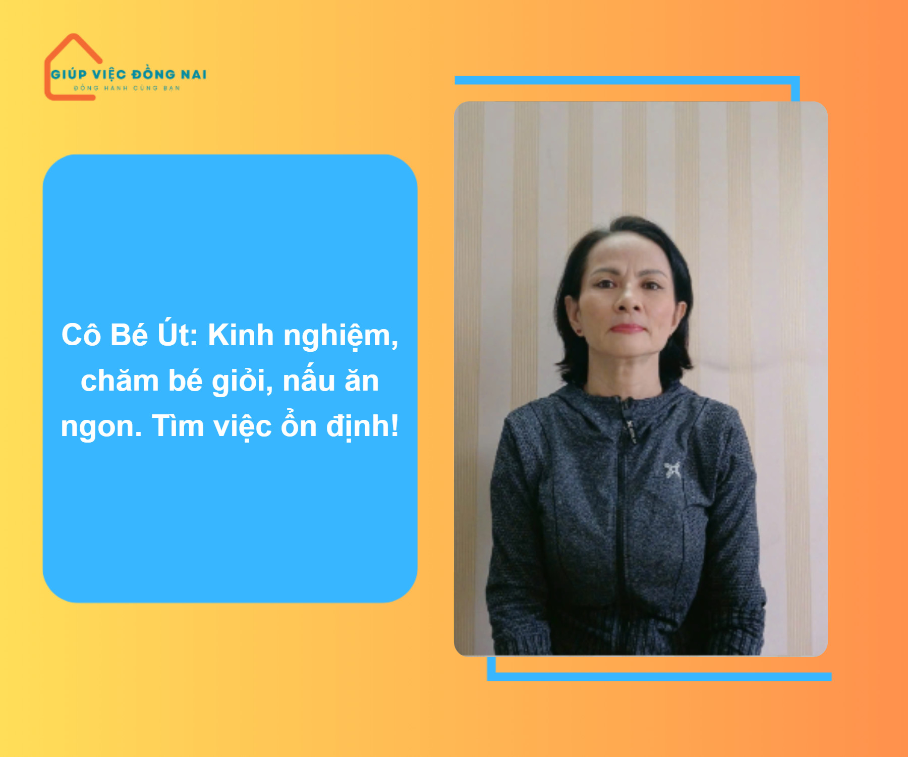 Chị ĐẶNG THỊ BÉ ÚT, sinh năm 1975, quê Quảng Ngãi cần tìm việc