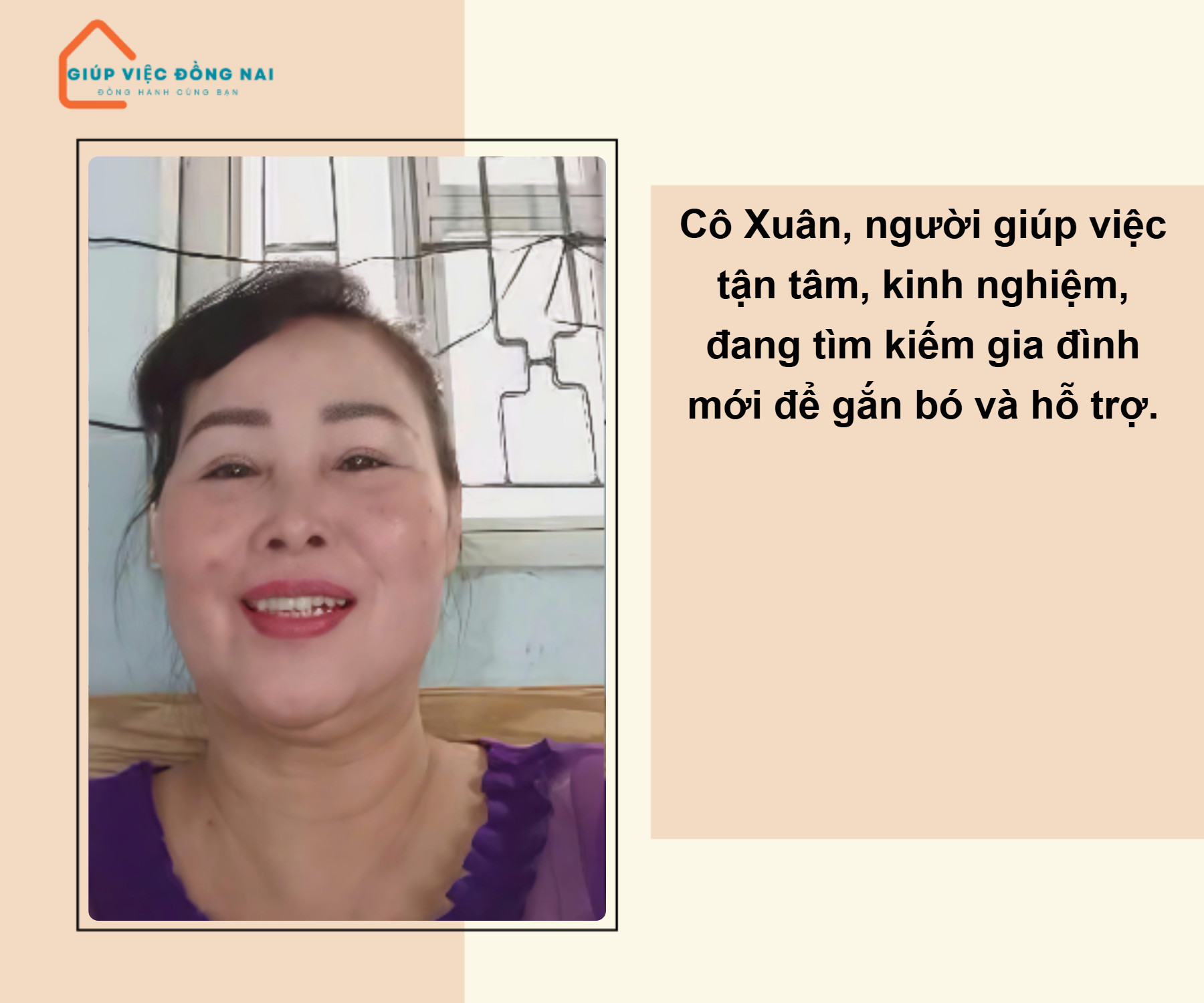 Chị ĐỖ THỊ XUÂN, sinh năm 1968, quê Đồng Nai cần tìm việc