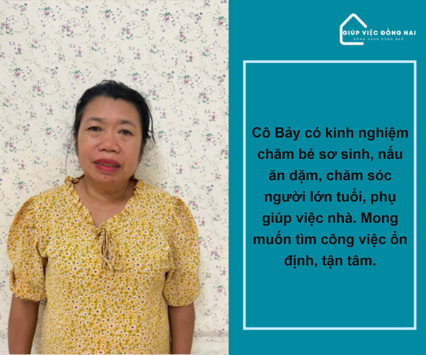 Chị NGUYỄN THỊ HẢI, sinh năm 1973, quê Nghệ An cần tìm việc