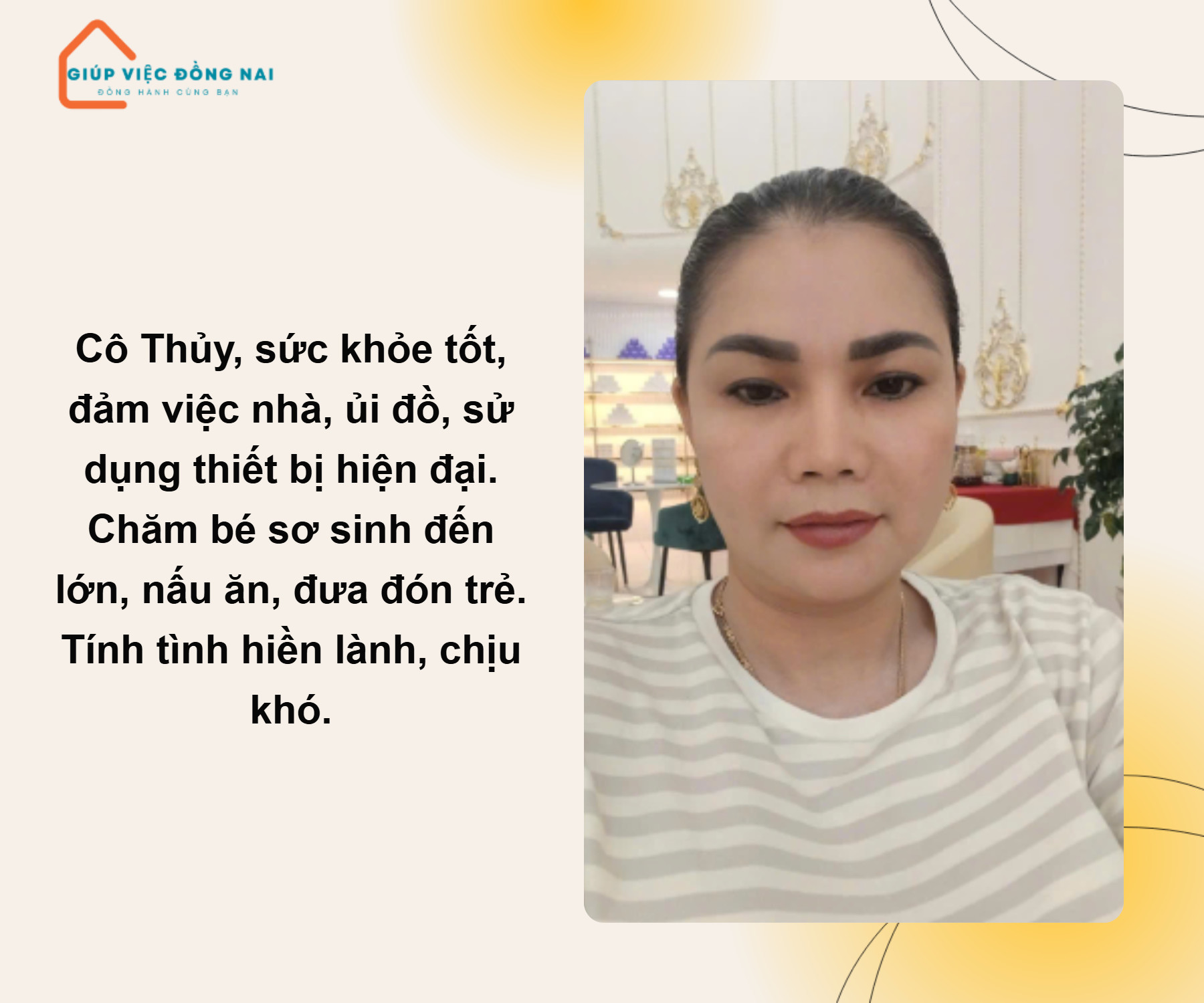 Chị NGUYỄN THỊ THANH THUỶ, sinh năm 1975, quê Tây Ninh cần tìm việc