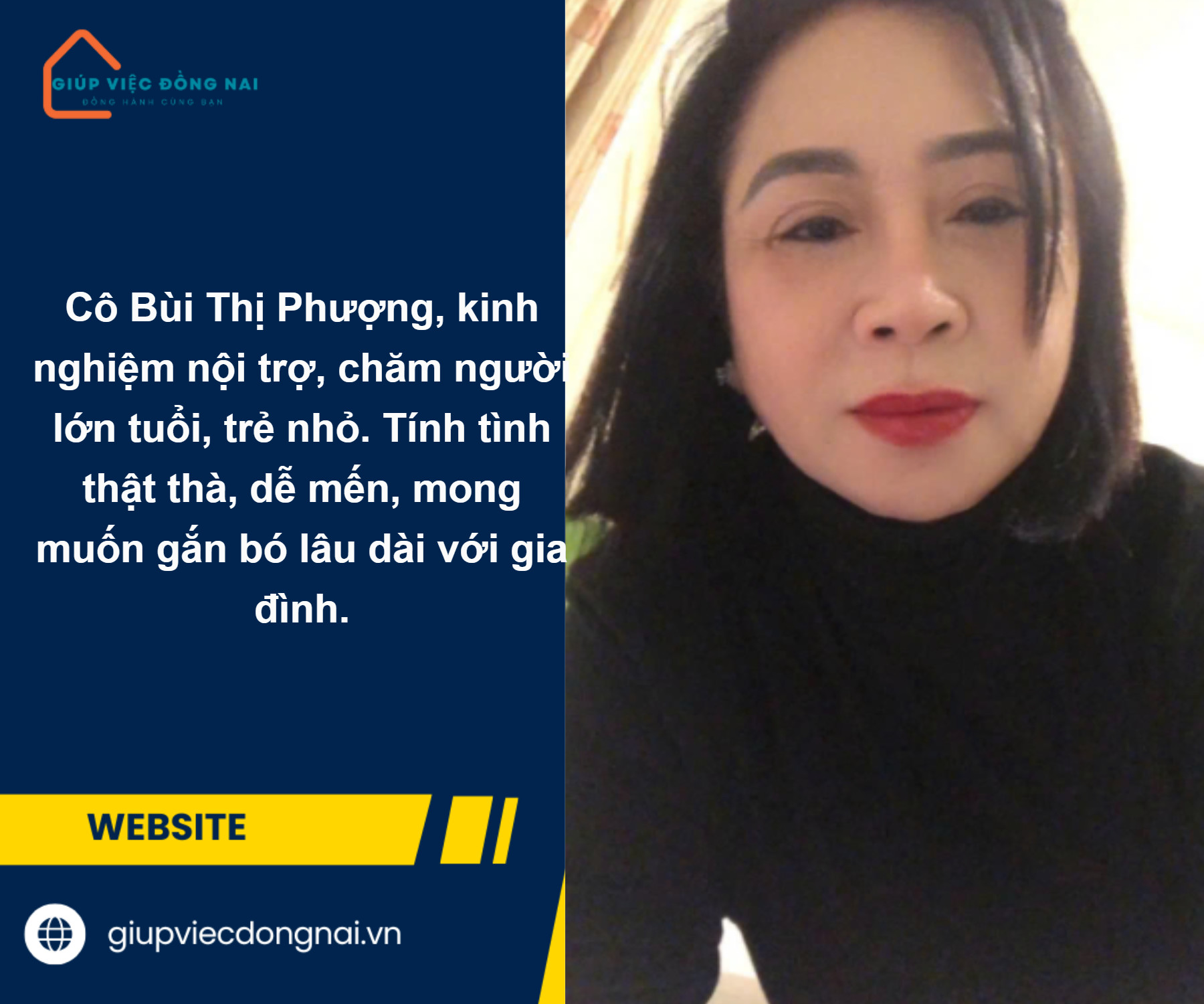 Chị BÙI THỊ PHƯỢNG, sinh năm 1968, quê Quảng Ngãi cần tìm việc