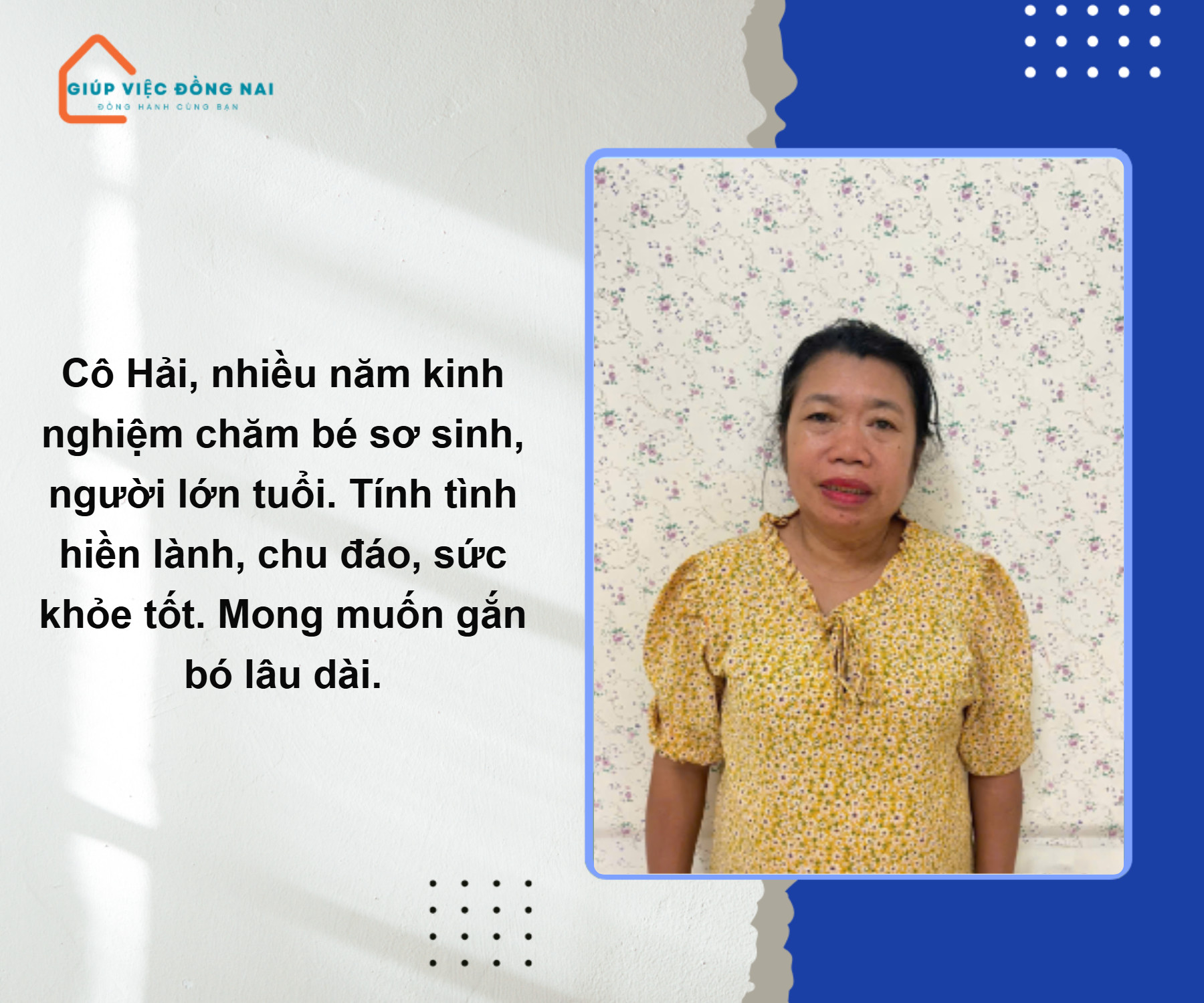 Chị NGUYỄN THỊ HẢI, sinh năm 1973, quê Nghệ An cần tìm việc