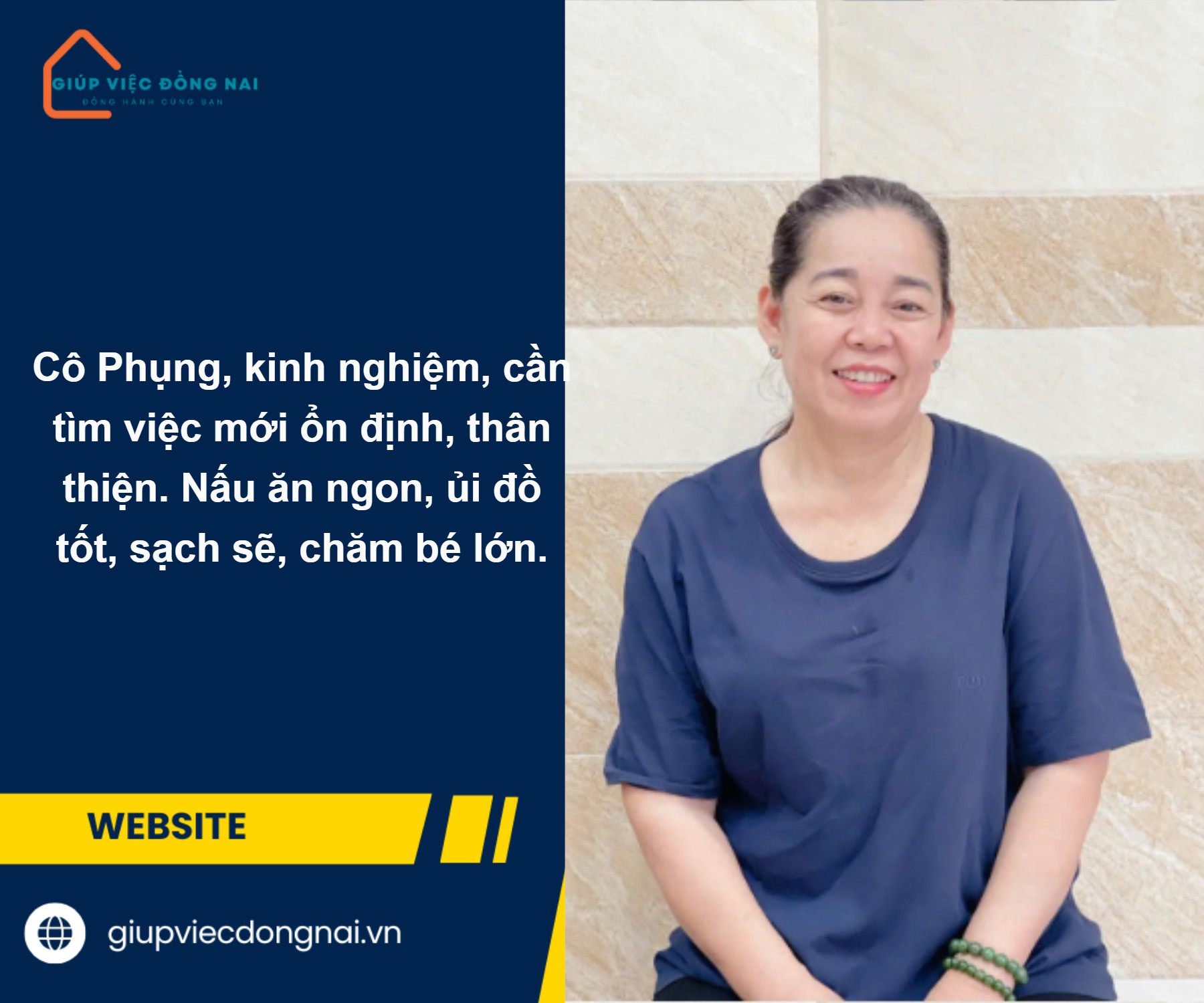 Chị NGUYỄN THỊ PHỤNG, sinh năm 1973, quê Bình Thuận cần tìm việc