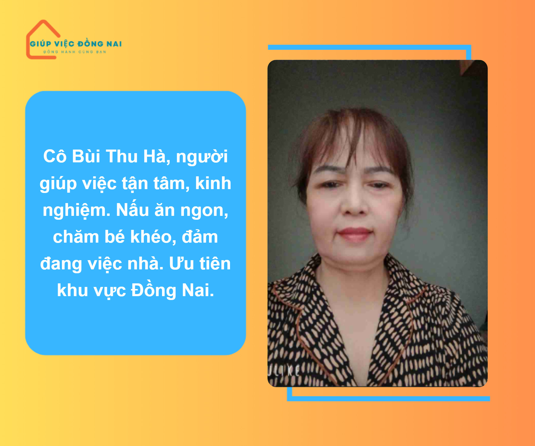 Chị BÙI THU HÀ, sinh năm 1966, quê Hà Nội cần tìm việc