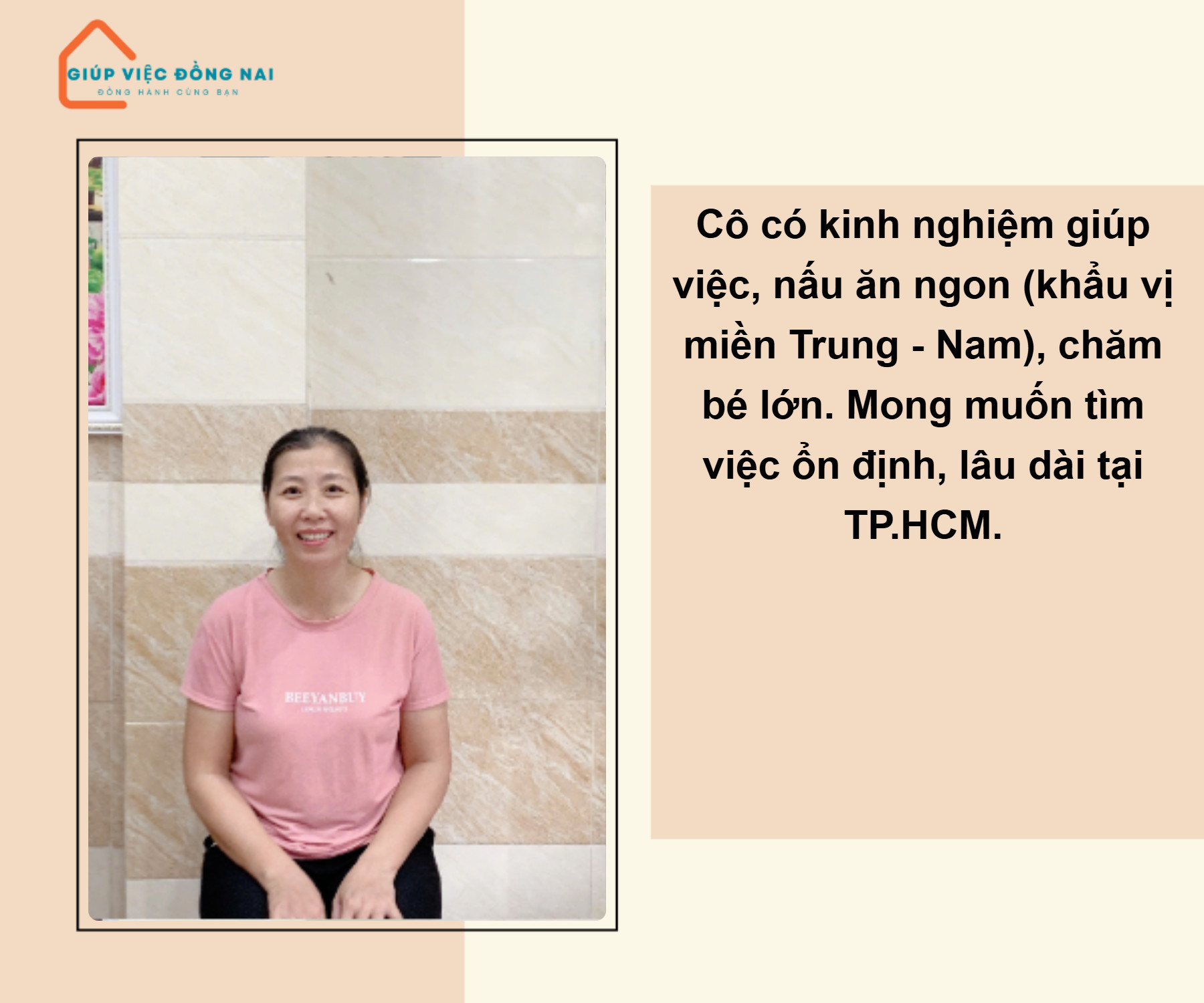 Chị NGUYỄN THỊ TÂM, sinh năm 1984, quê Nghệ An cần tìm việc