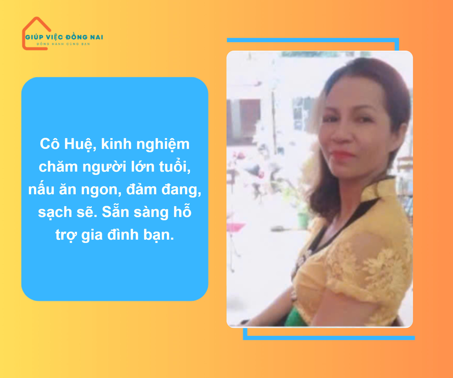 Chị NGUYỄN THỊ HUỆ, sinh năm 1972, quê Thừa Thiên Huế cần tìm việc