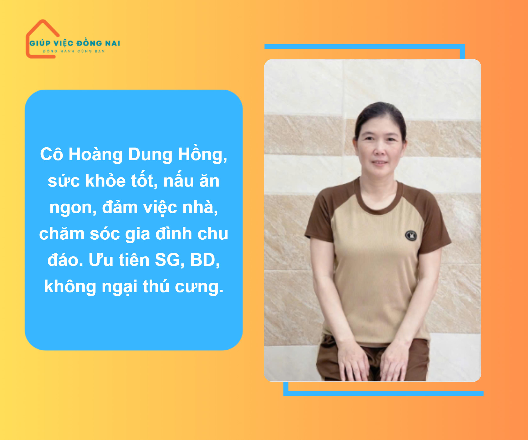 Chị HOÀNG DUNG HỒNG, sinh năm 1979, quê Bình Dương cần tìm việc