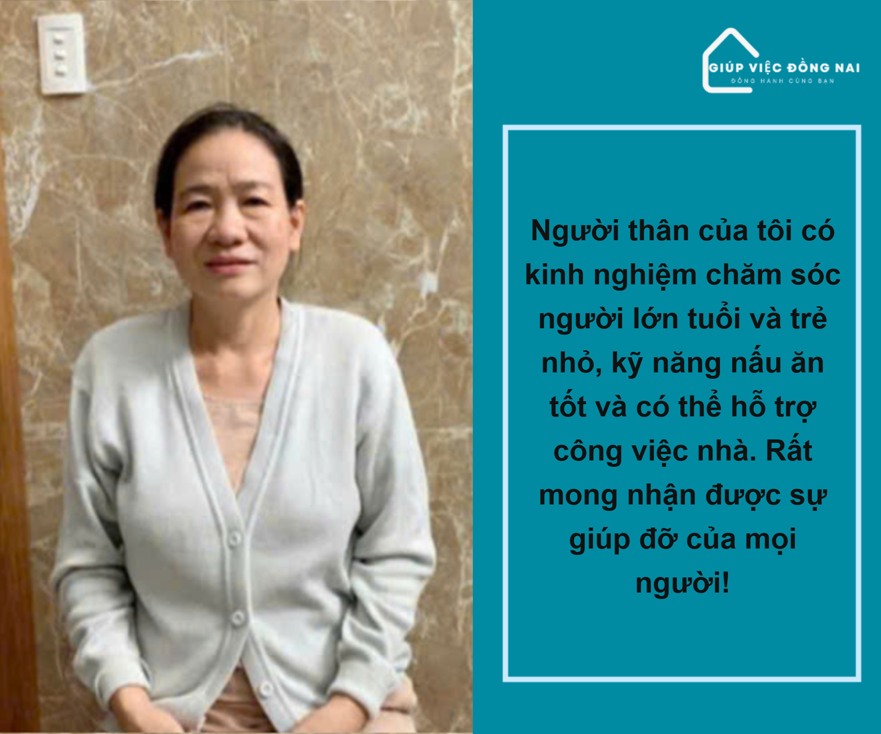 Chị NGÔ THỊ KIM NGA, sinh năm 1972, quê Hưng Yên cần tìm việc