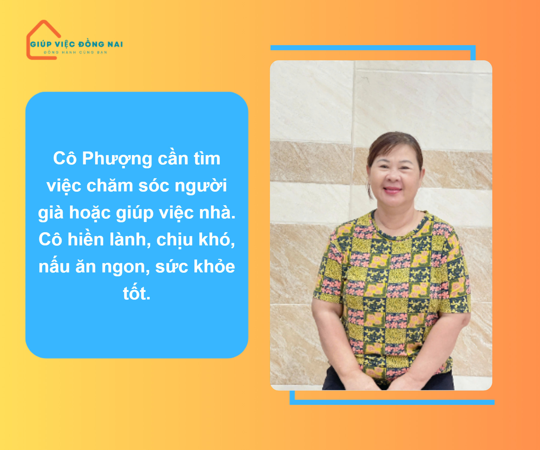 Chị NGUYỄN THỊ PHƯỢNG, sinh năm 1970, quê Hồ Chí Minh cần tìm việc