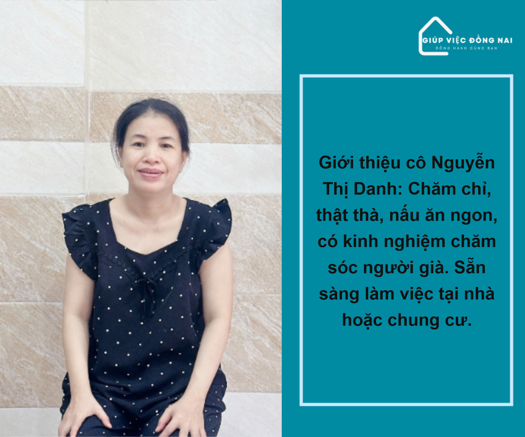 Chị NGUYỄN THỊ DANH, sinh năm 1975, quê Đồng Nai cần tìm việc