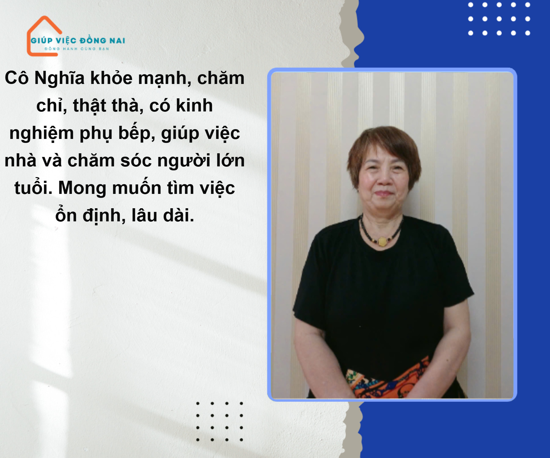 Chị ĐINH THỊ NGHĨA, sinh năm 1961, quê Hà Tĩnh cần tìm việc