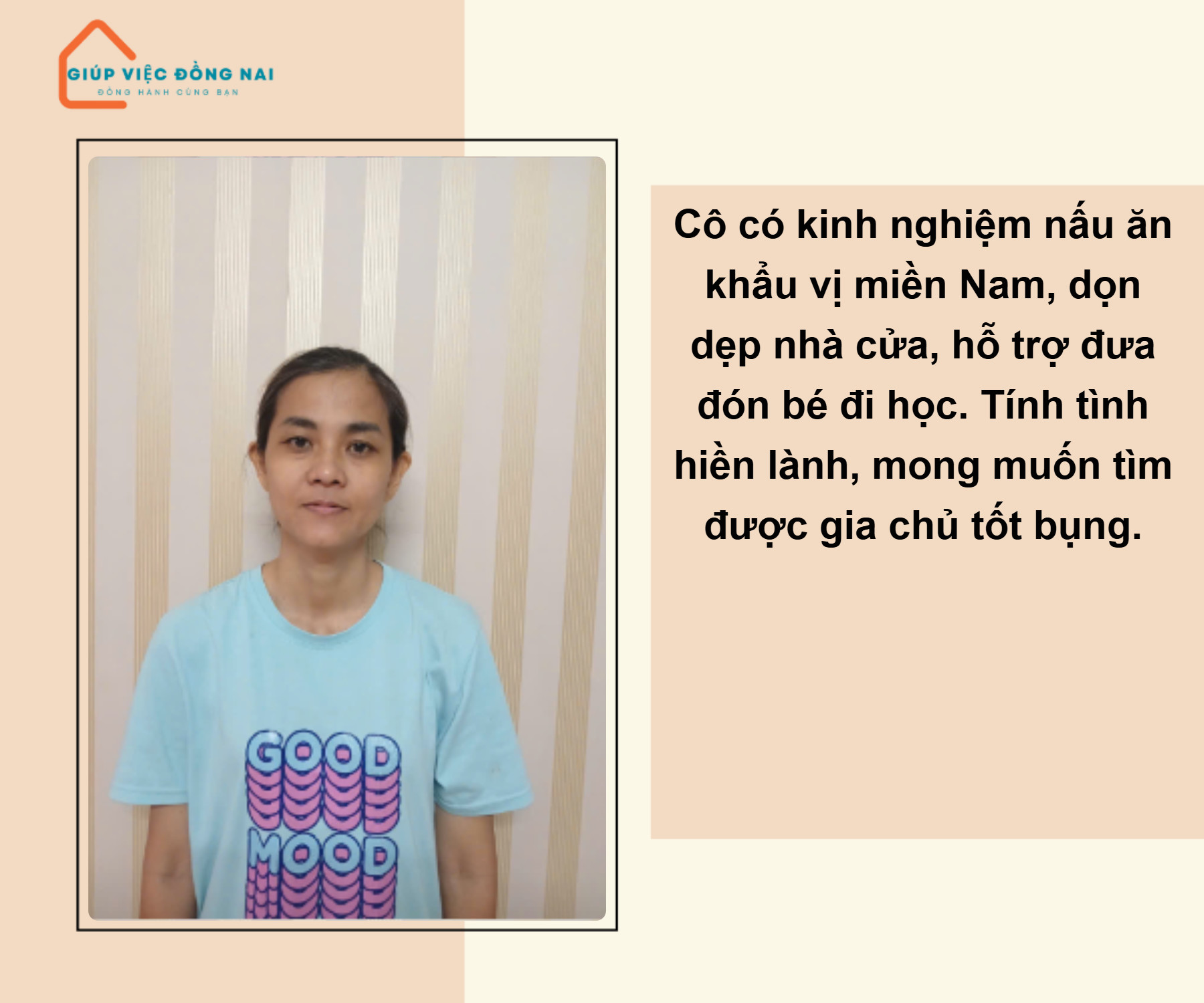 Chị PHÙNG HỒNG BÍCH LOAN, sinh năm 1980, quê Đồng Nai cần tìm việc