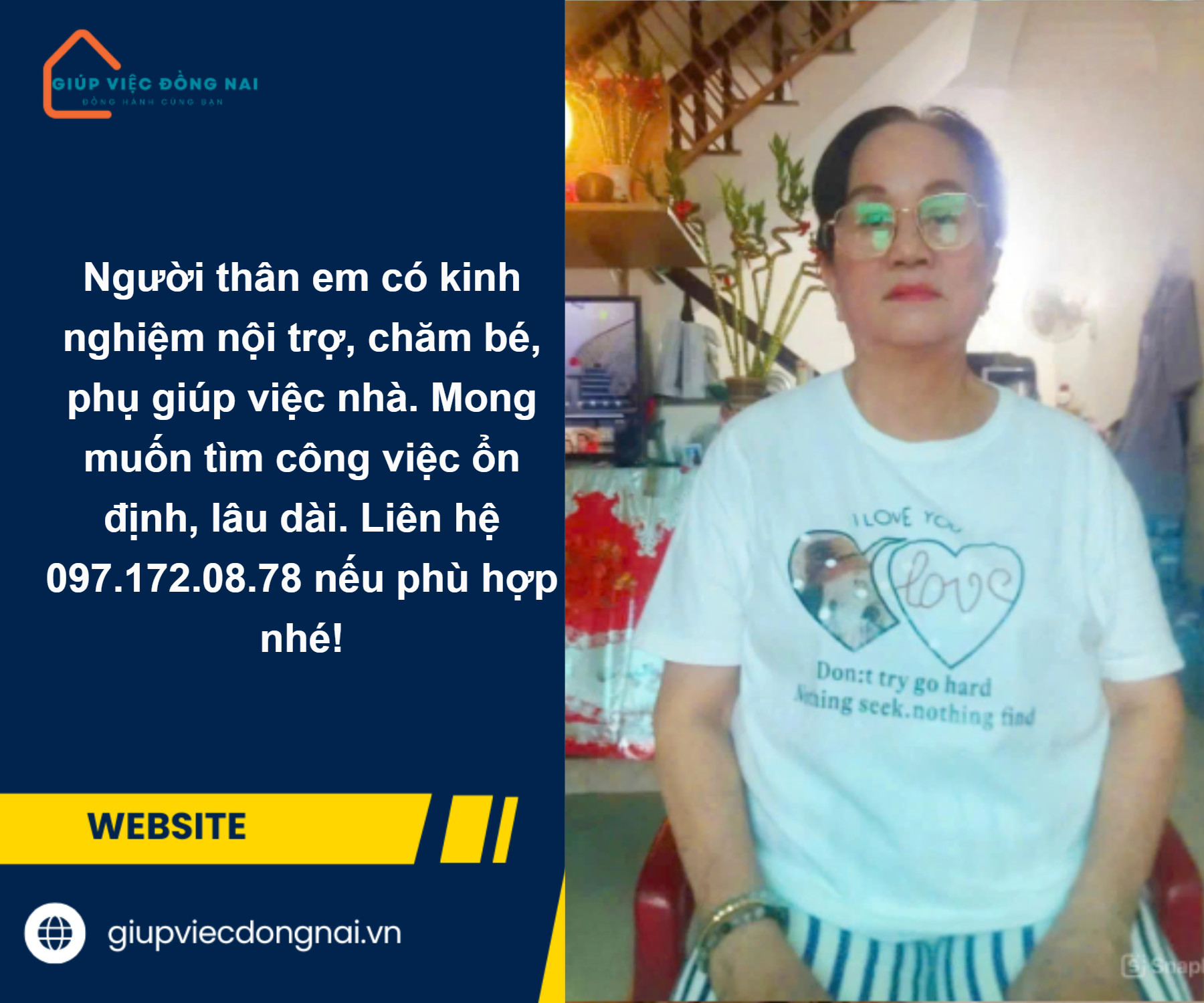 Chị LÊ THỊ NHIỀU, sinh năm 1963, quê Đồng Tháp cần tìm việc