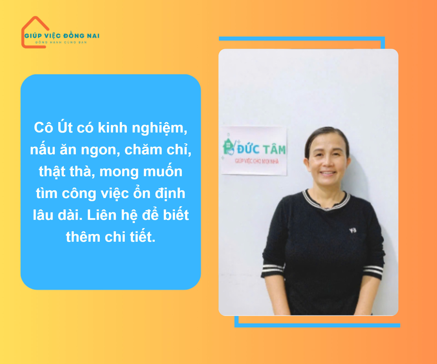 Chị DƯƠNG THỊ ÚT, sinh năm 1972, quê Đồng Nai cần tìm việc