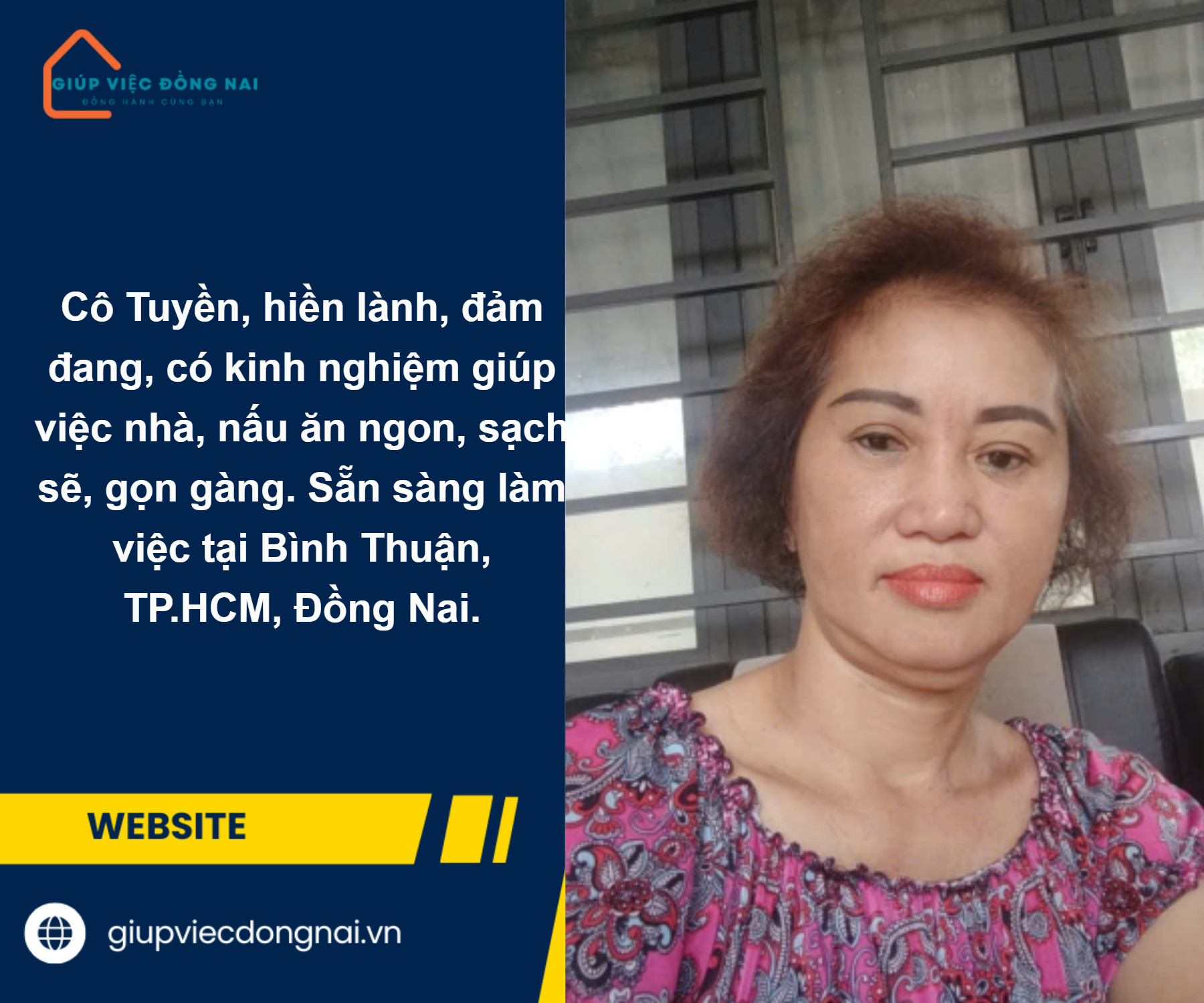 Chị PHẠM NGỌC TUYỀN, sinh năm 1972, quê Bình Thuận cần tìm việc