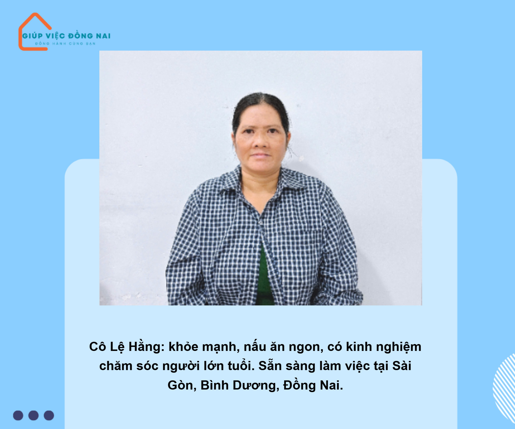 Chị VÕ THỊ LỆ HẰNG, sinh năm 1980, quê Long An cần tìm việc