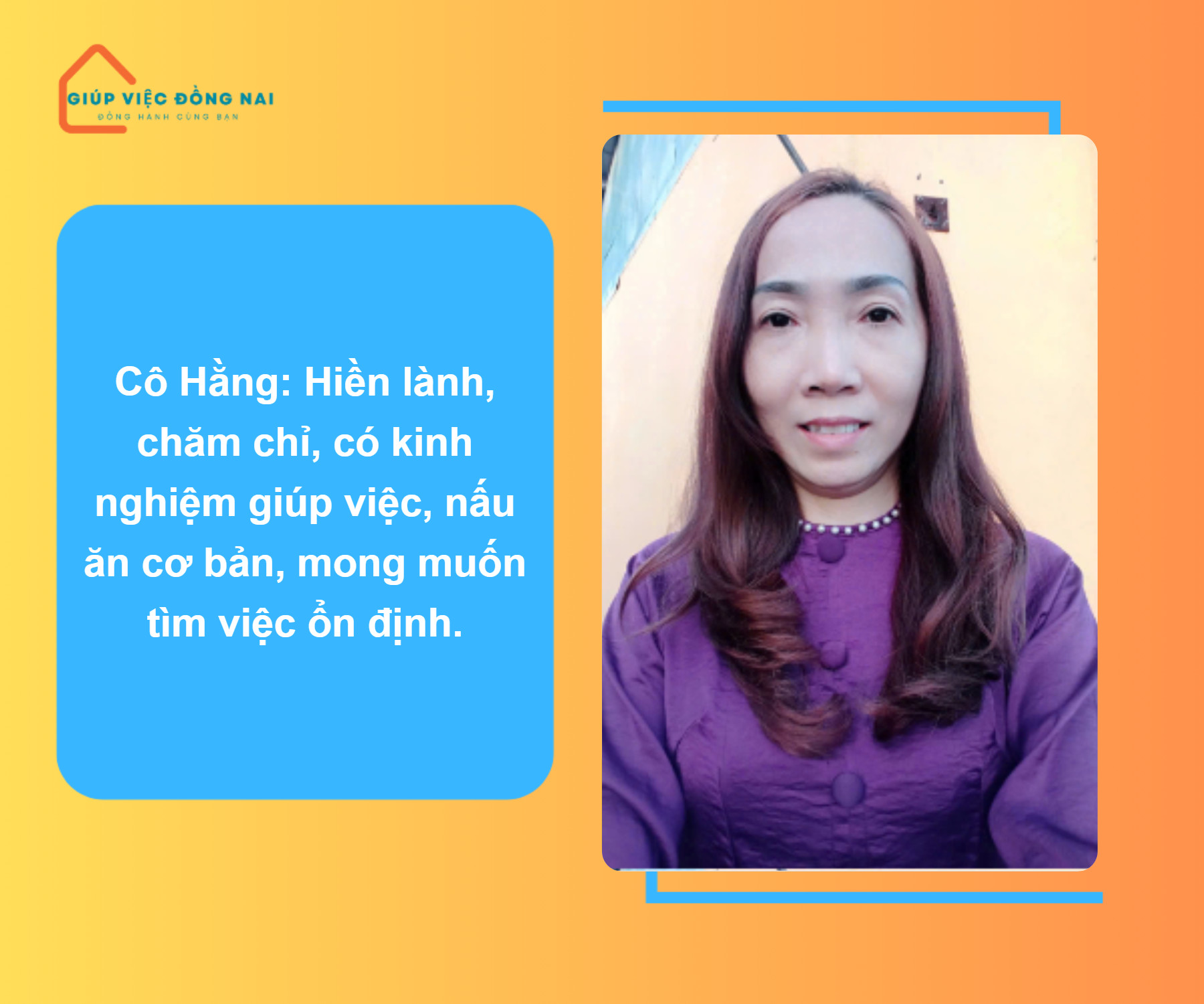 Chị ĐỖ THỊ HẰNG, sinh năm 1976, quê Hồ Chí Minh cần tìm việc