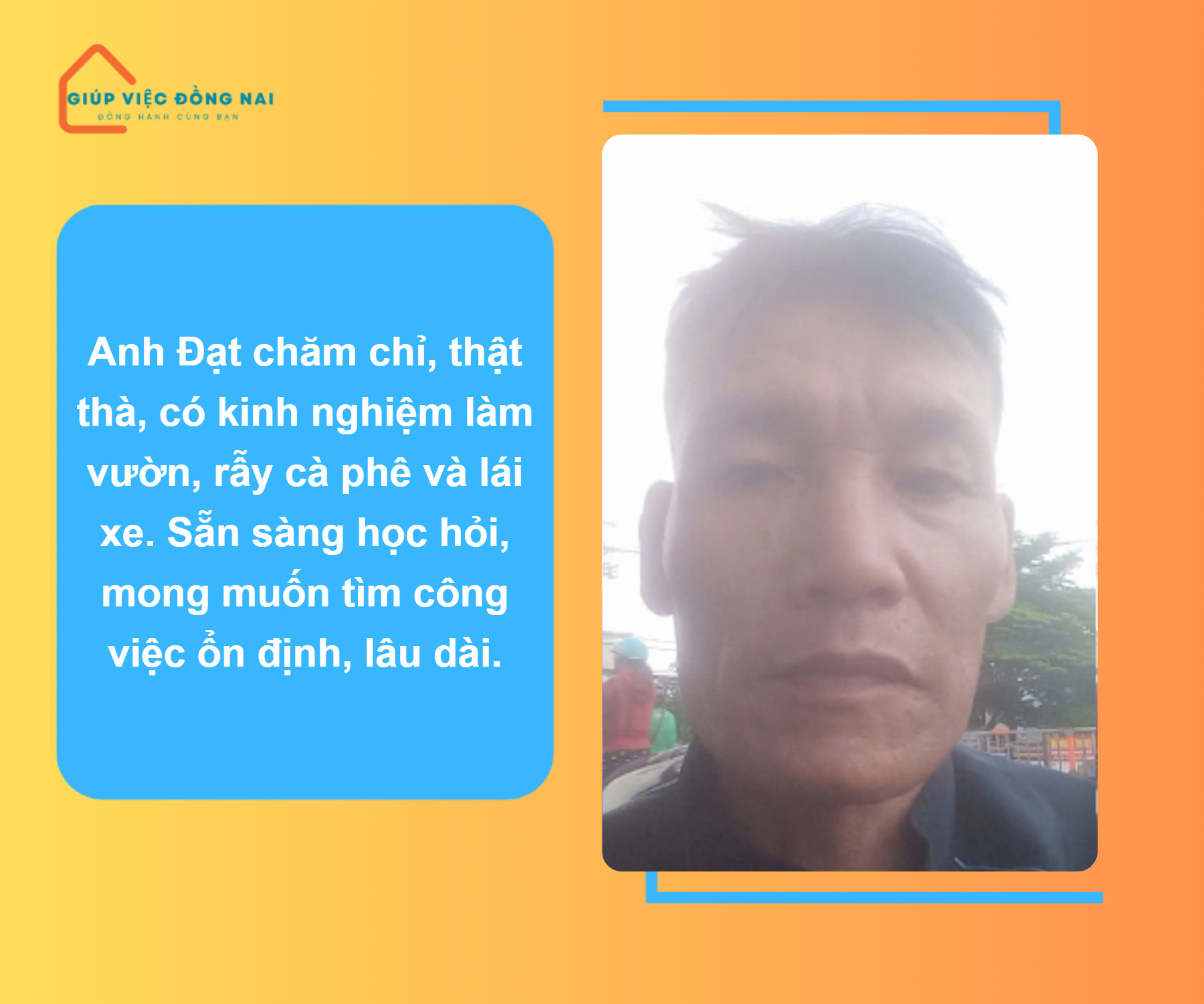 Chị TRẦN MINH ĐẠT, sinh năm 1974, quê Quảng Bình cần tìm việc