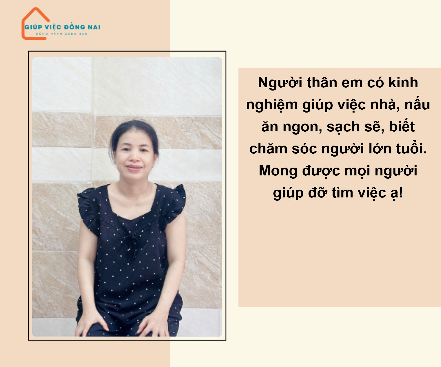 Chị NGUYỄN THỊ DANH, sinh năm 1975, quê Đồng Nai cần tìm việc