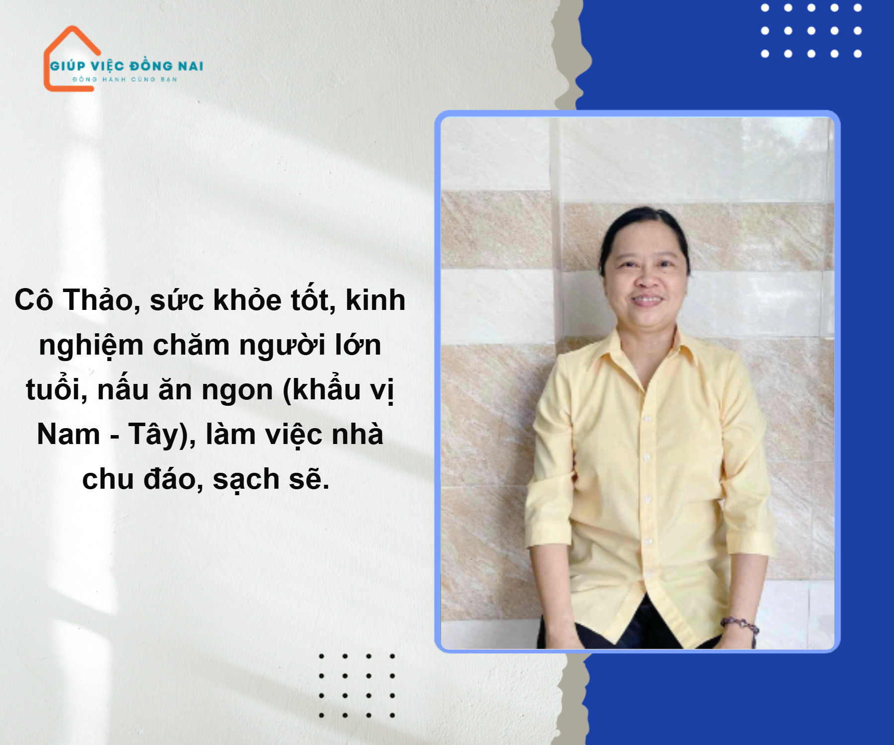 Chị NGUYỄN THỊ THANH THẢO, sinh năm 1972, quê Đồng Nai cần tìm việc