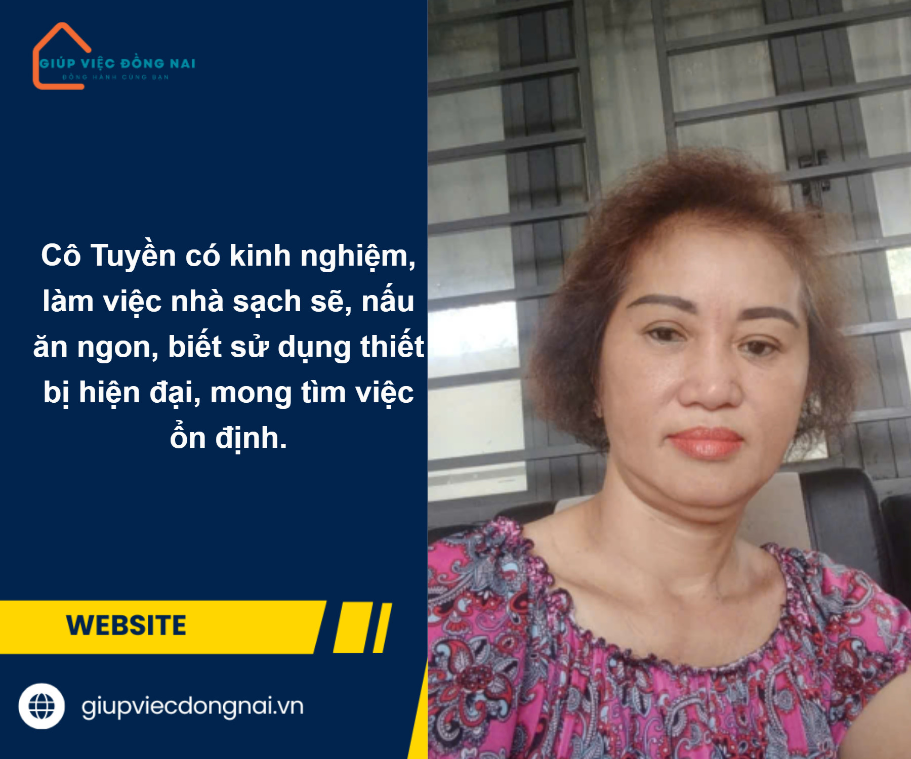 Chị PHẠM NGỌC TUYỀN, sinh năm 1972, quê Bình Thuận cần tìm việc