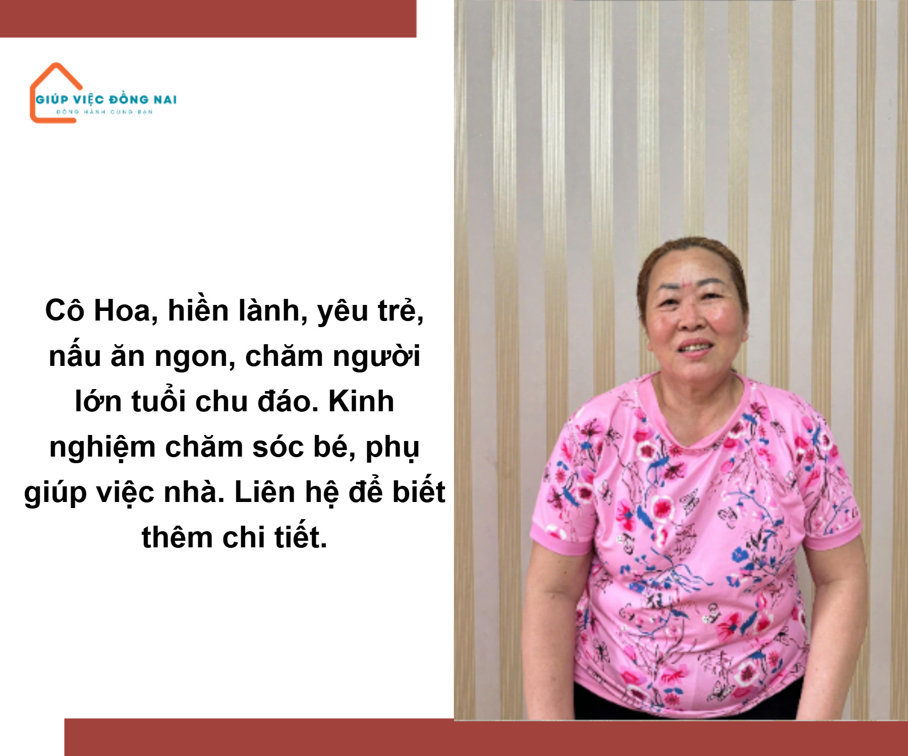 Chị Huỳnh Thị Diệu Hoa, sinh năm 1970, quê Khánh Hòa cần tìm việc
